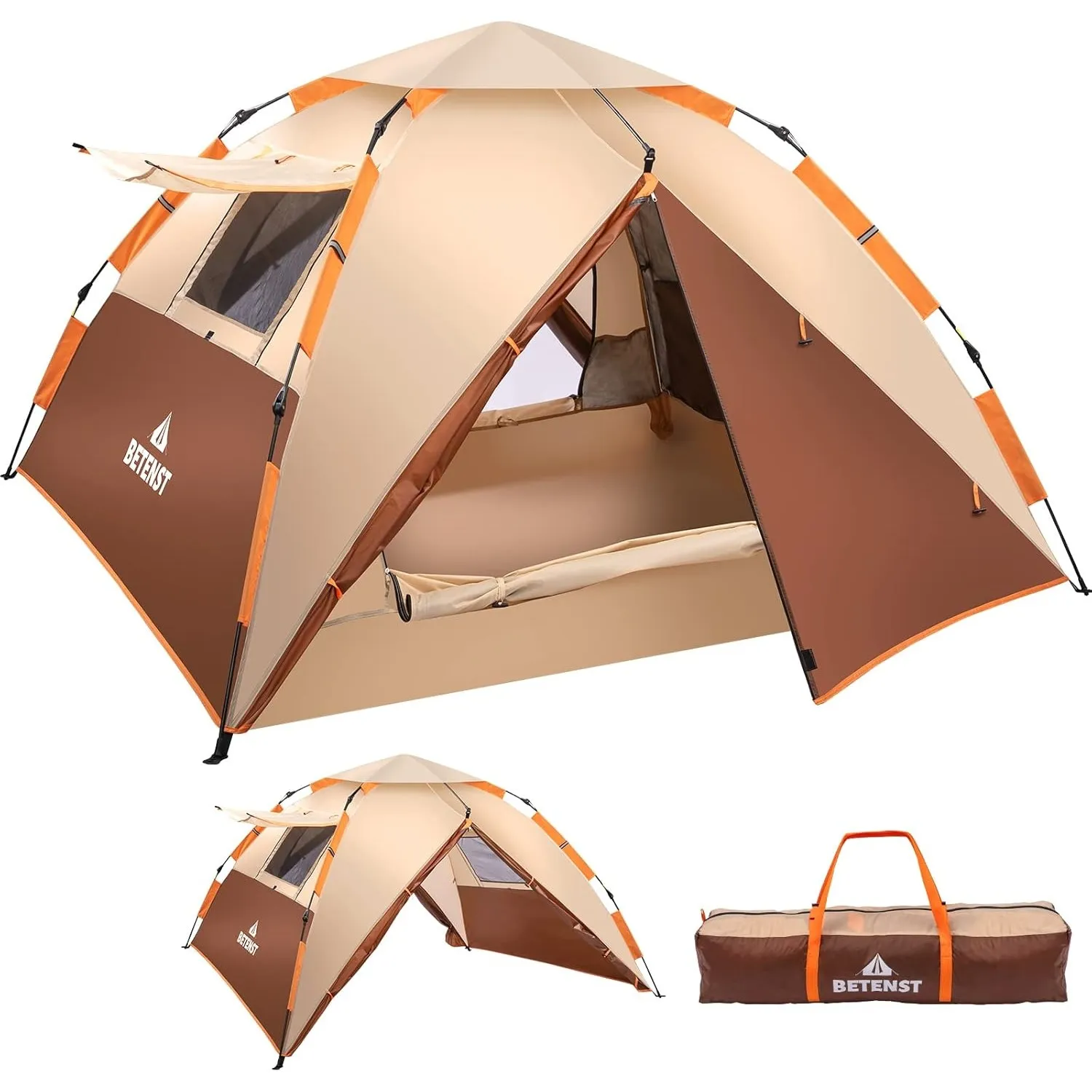 BETENST Camping Zelt, Pop Up Zelt 3 Personen Familie Kuppelzelt Wasserdicht Winddicht mit 2 Mesh-Tür, 2 Mesh-Fenster, 2…