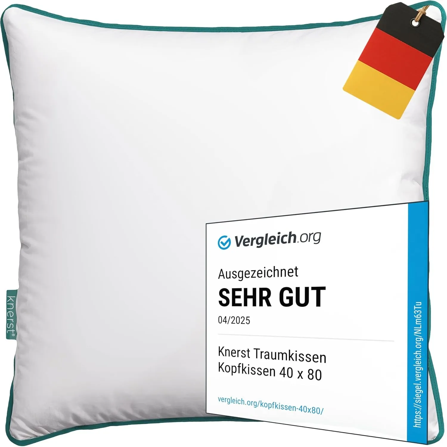 KNERST Kopfkissen 80x80, Made in Germany, Polster Kissen, Ökotex Pillow