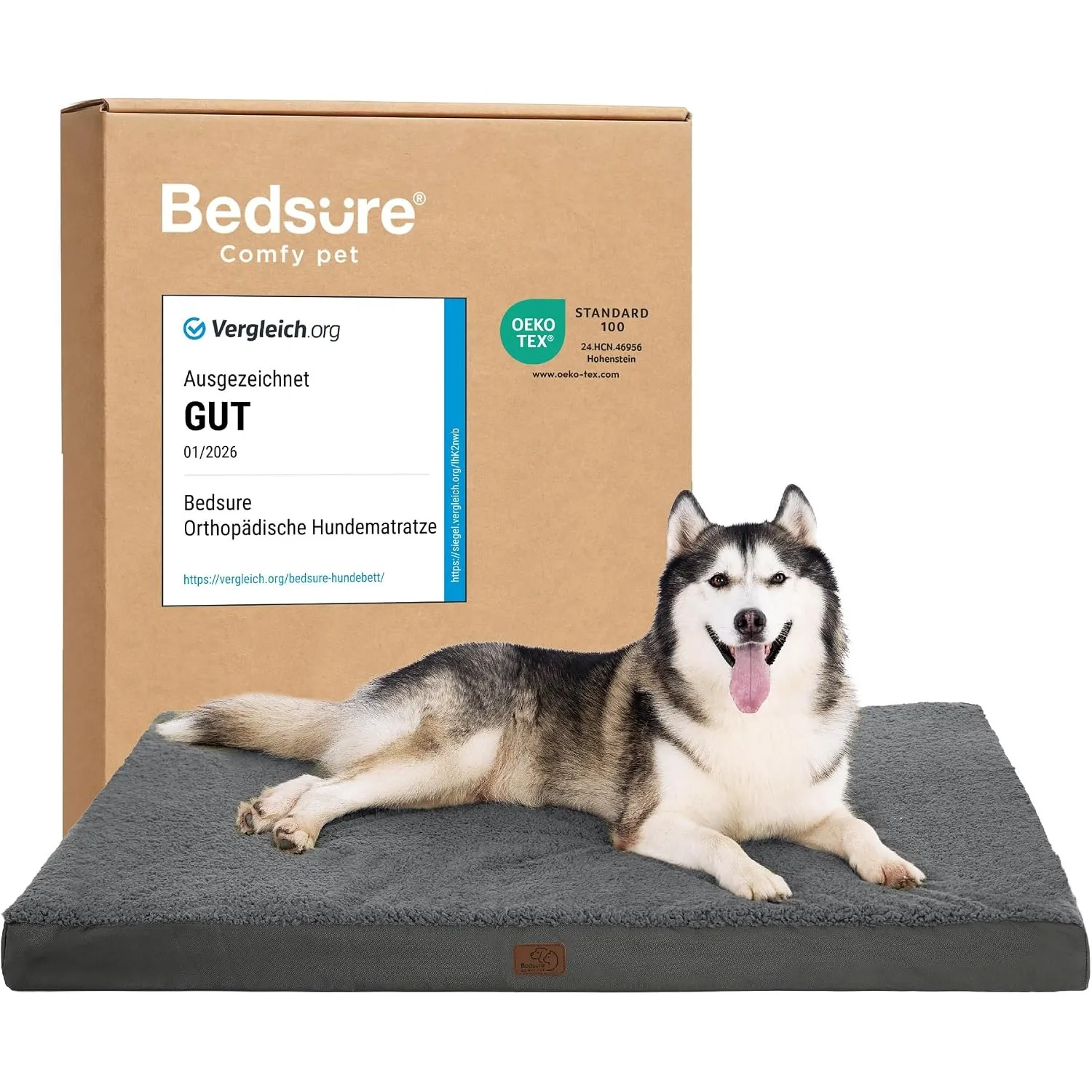 BEDSURE Orthopädisches Hundebett Große Hunde waschbar, 135x91cm dunkelgrau