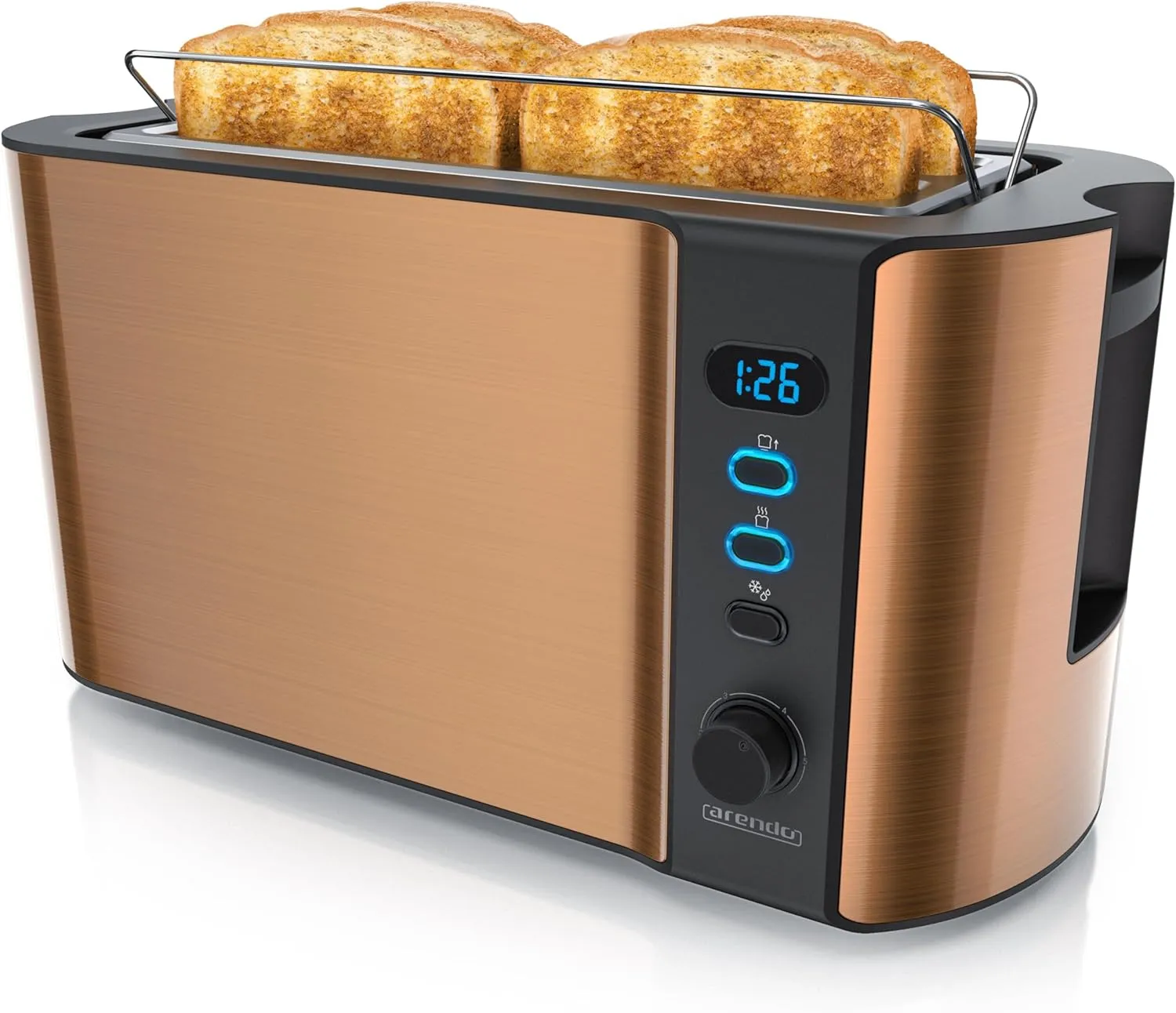 Arendo - Edelstahl Toaster Langschlitz 4 Scheiben - Defrost Funktion - wärmeisolierendes Gehäuse - mit integriertem Brö…