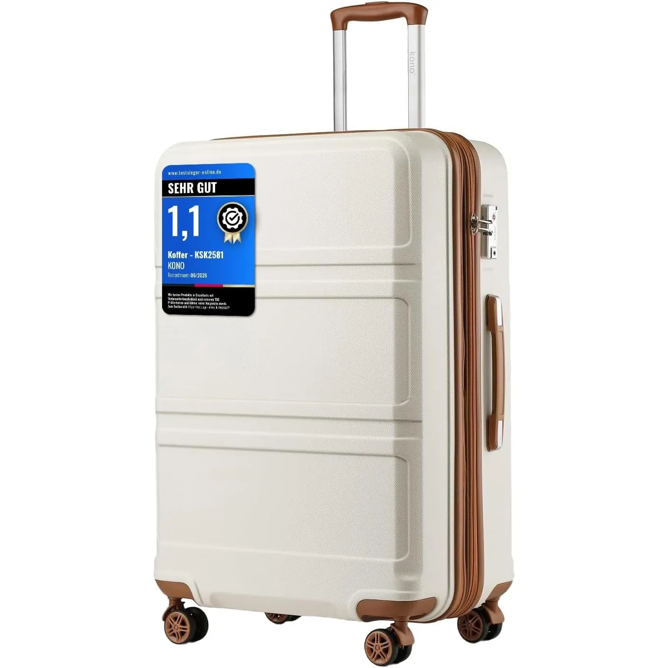 Kono Modischer Handgepäck, leicht, ABS-Hartschale, Trolley, Reisekoffer, cremeweiß, 71,2 cm (28 zoll)