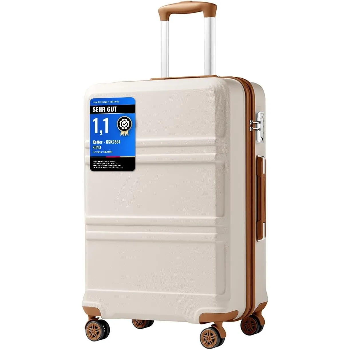Kono Modischer Handgepäck, leicht, ABS-Hartschale, Trolley, Reisekoffer, cremeweiß, 61 cm (24 zoll), Casual