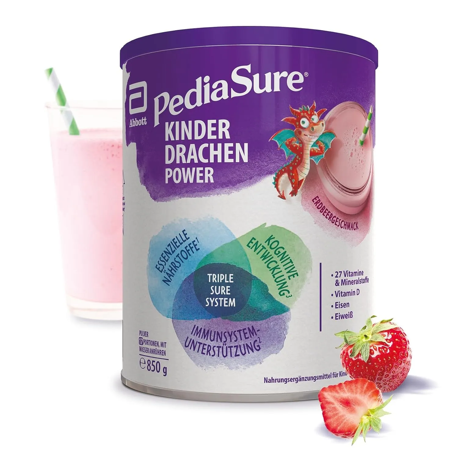 Pediasure Kinder Drachen Power Erbeere 850g - für Kinder ab 1 Jahr