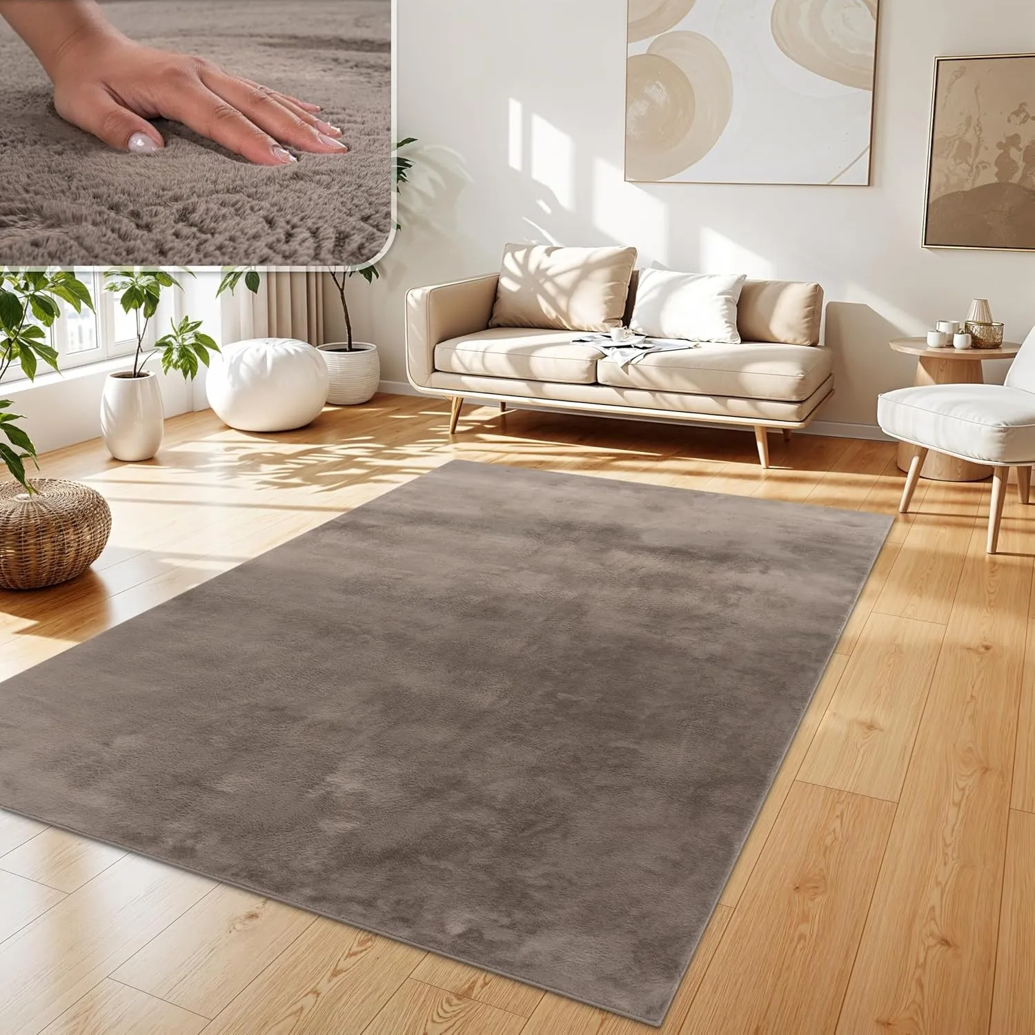 Paco Home Teppich Wohnzimmer Kunstfell weich waschbar modern elegant pflegeleicht Felloptik Uni Seidenglanz flauschig H…