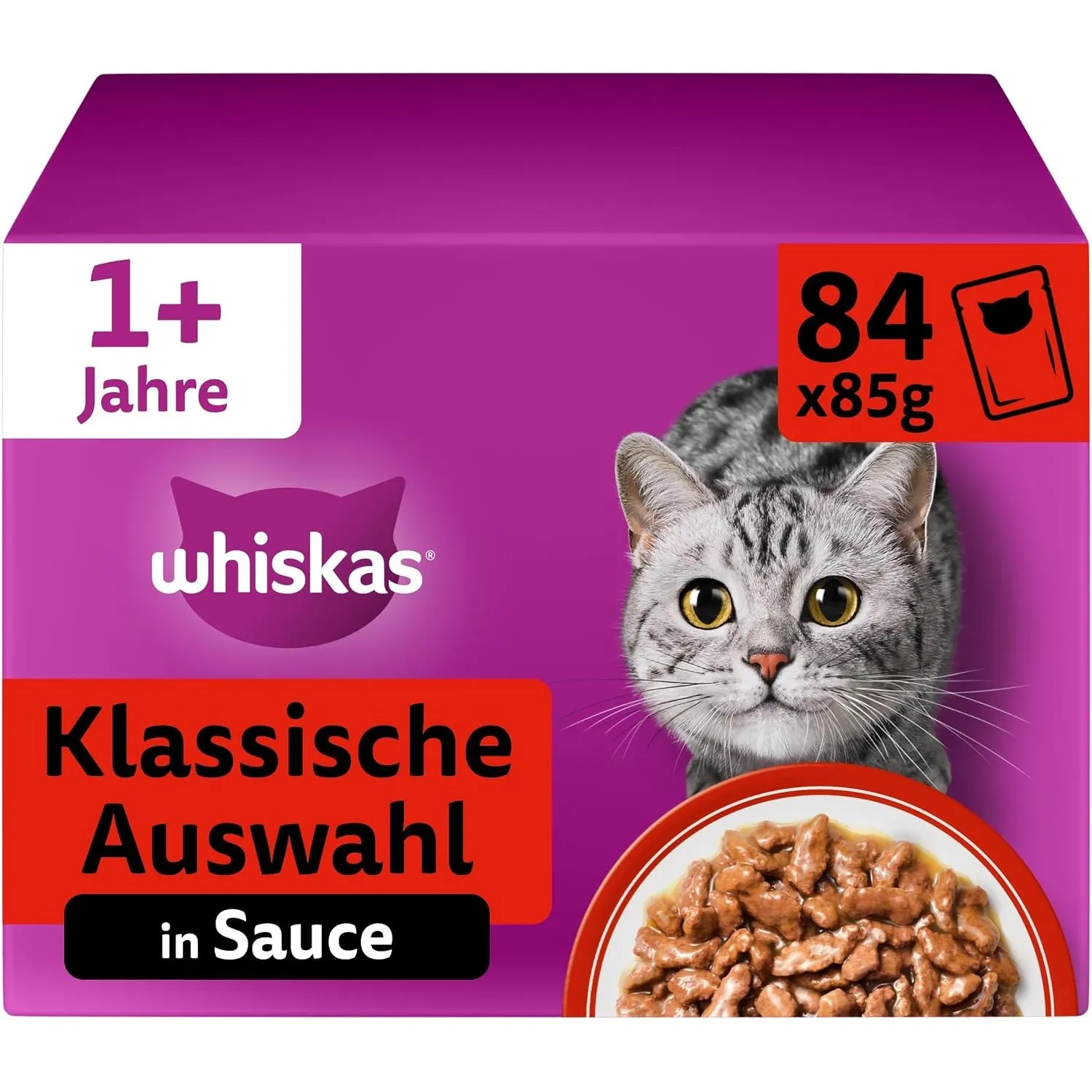 WHISKAS Nassfutter in Sauce für Katzen 84 x 85g Klassische Auswahl