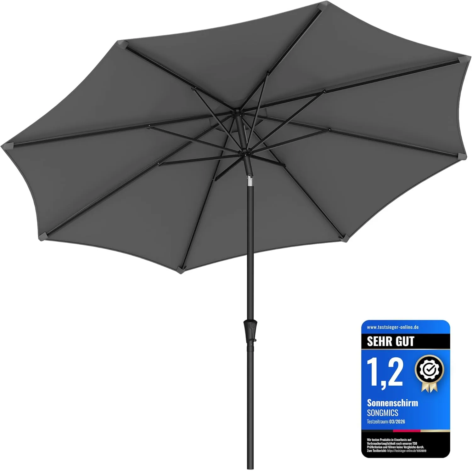 SONGMICS Parasol 340 cm, UPF 50+, Beach Umbrella, 30° Bendable, Sun Protection, with Crank for Open/Close, for Patio, B…