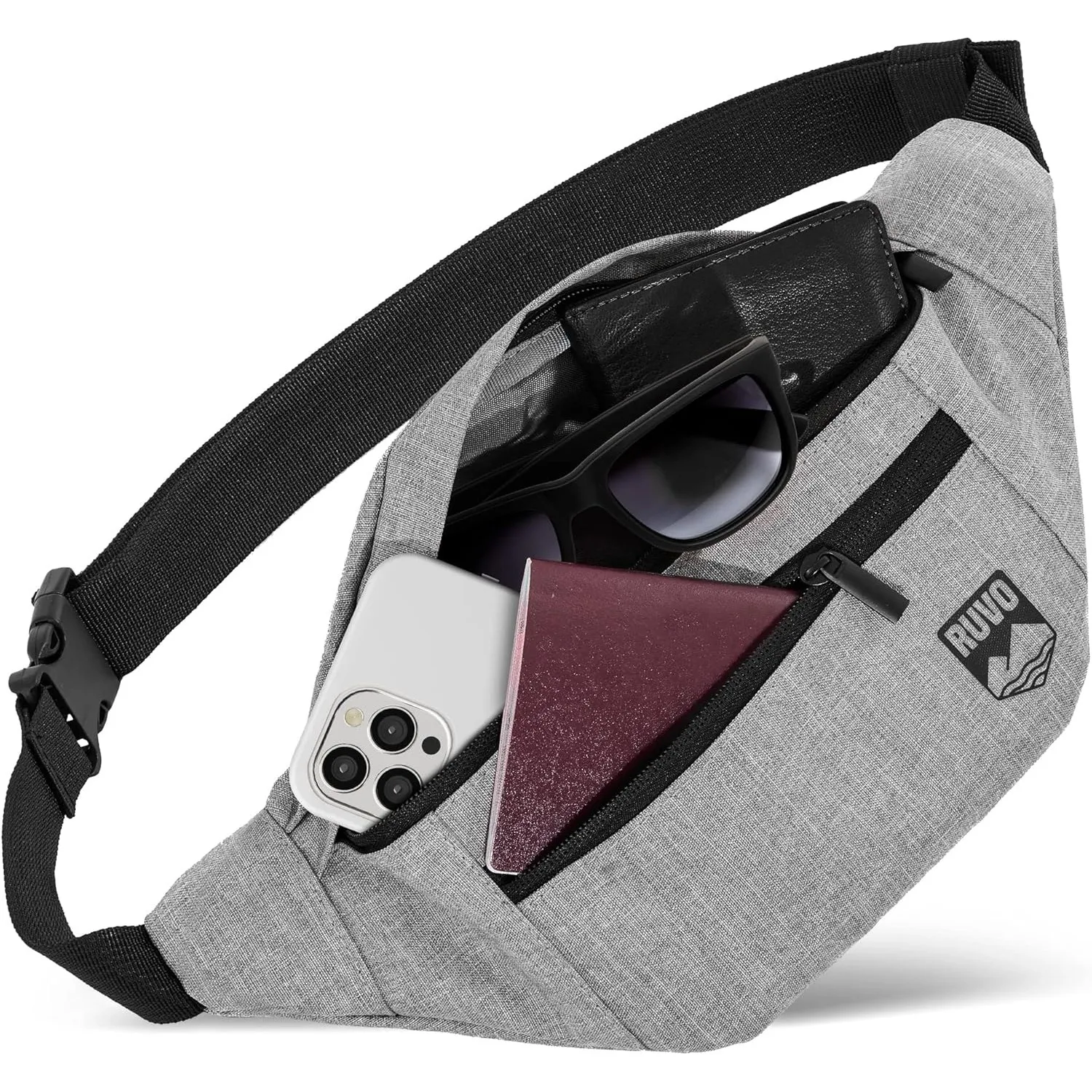 RUVO® Bauchtasche Herren und Damen | Diebstahlsichere Bauchtasche | Outdoor Gürteltasche Herren & Damen | für Reisen, S…