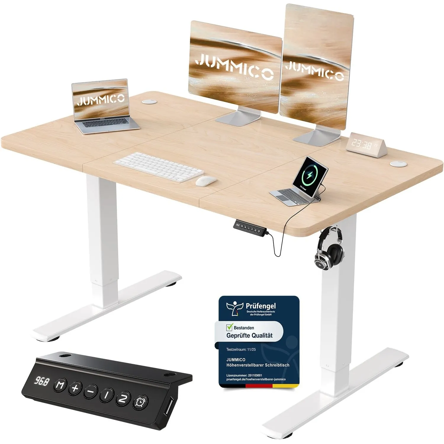 JUMMICO Höhenverstellbarer Schreibtisch 120 x 60 cm, USB-A-Anschluss