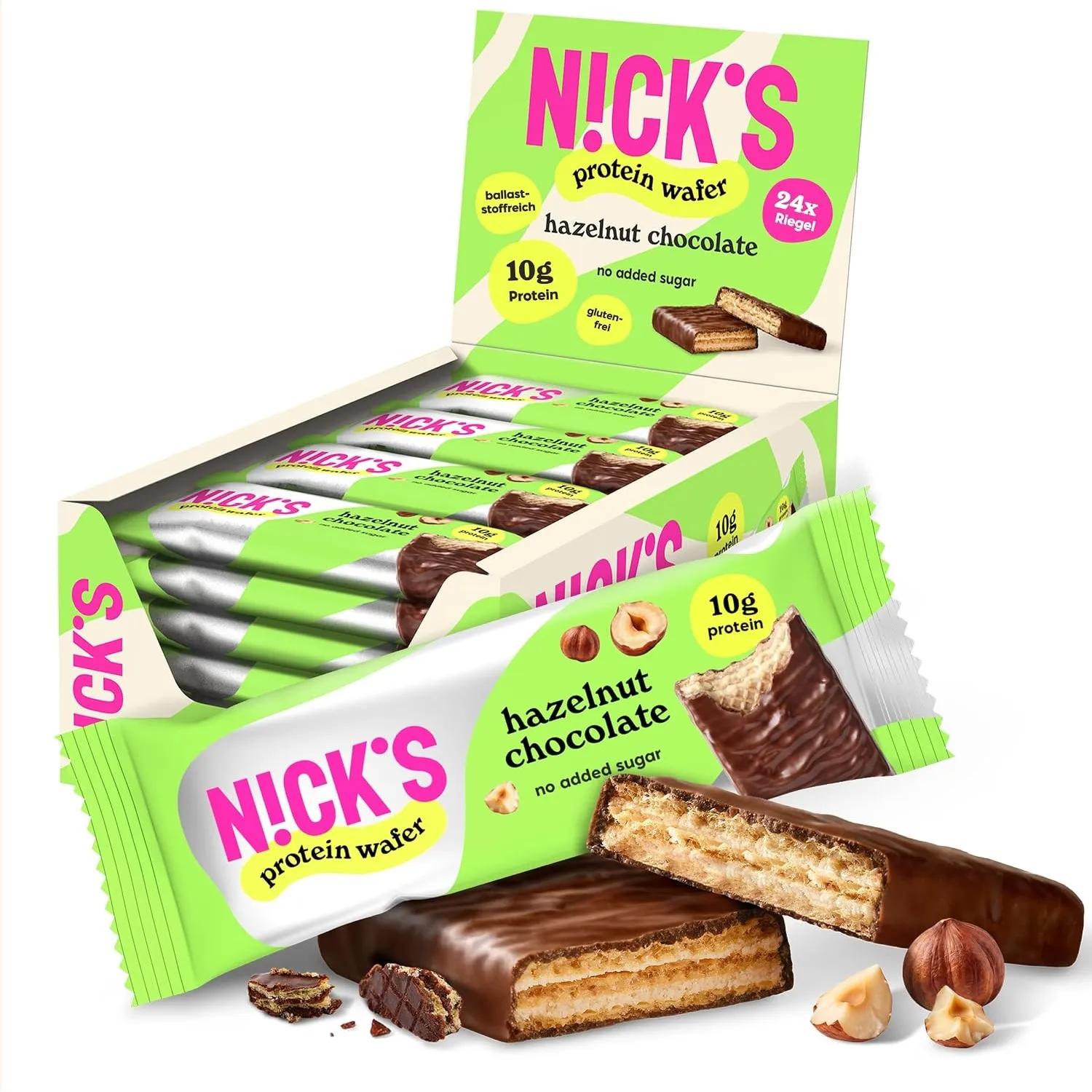 N!CK'S Protein Wafer Riegel Haselnuss Schokolade, 24x40g