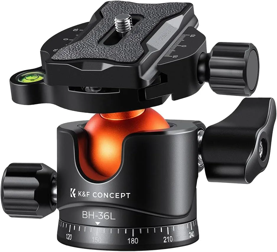 K&F CONCEPT 36mm Metal Stativkopf, Kugelkopf mit niedrigem Profil, Ball Head mit Arca Swiss-Schnellwechselplatte BH-36L