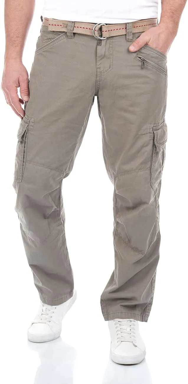 Timezone Cargohose Herren mit Gürtel BenitoTZ Loose Fit Cargo Hose Taschen Baumwolle Beige Grau Khaki 29 30 31 32 33 34…