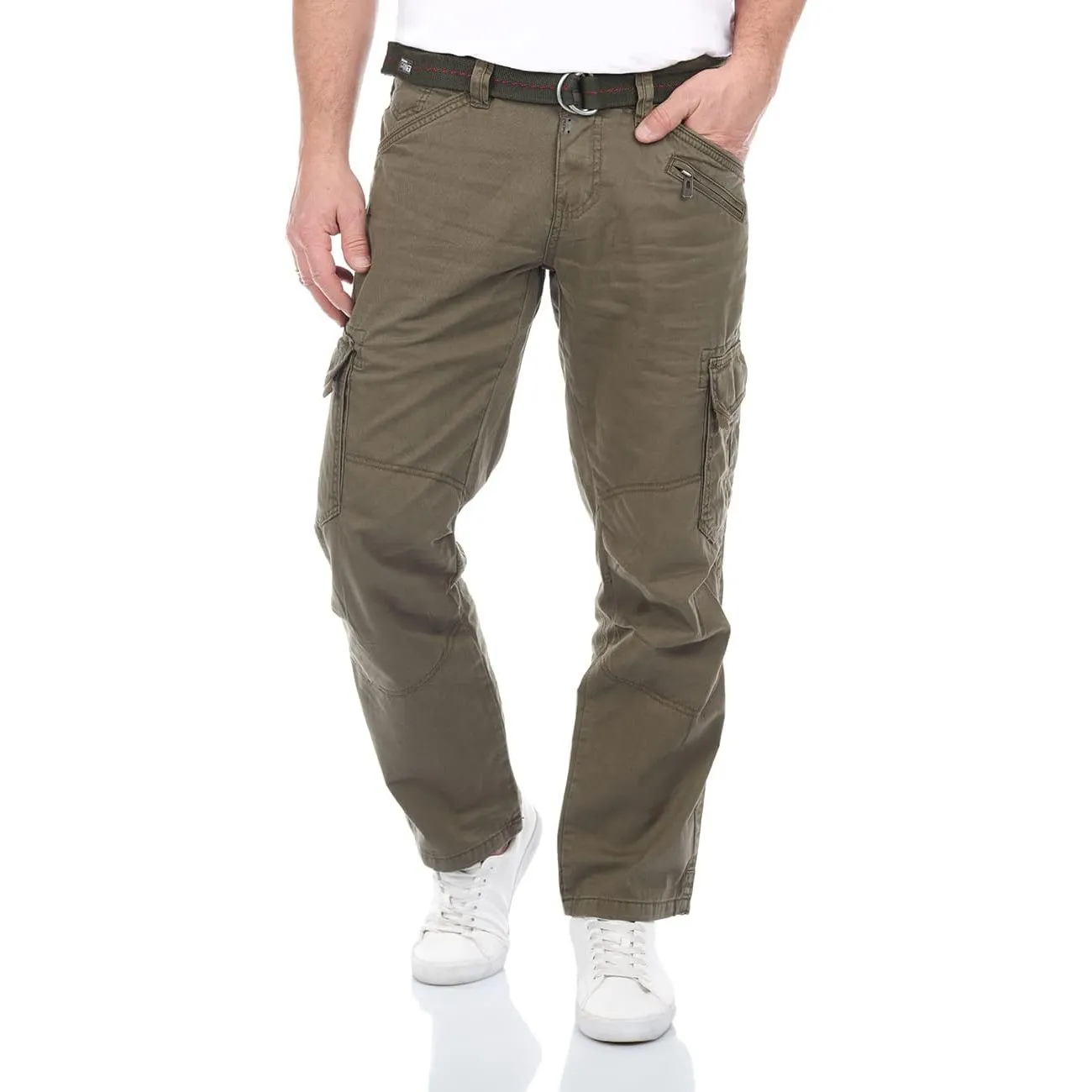 Timezone Cargohose Herren mit Gürtel BenitoTZ Loose Fit Cargo Hose Taschen Baumwolle Beige Grau Khaki 29 30 31 32 33 34…
