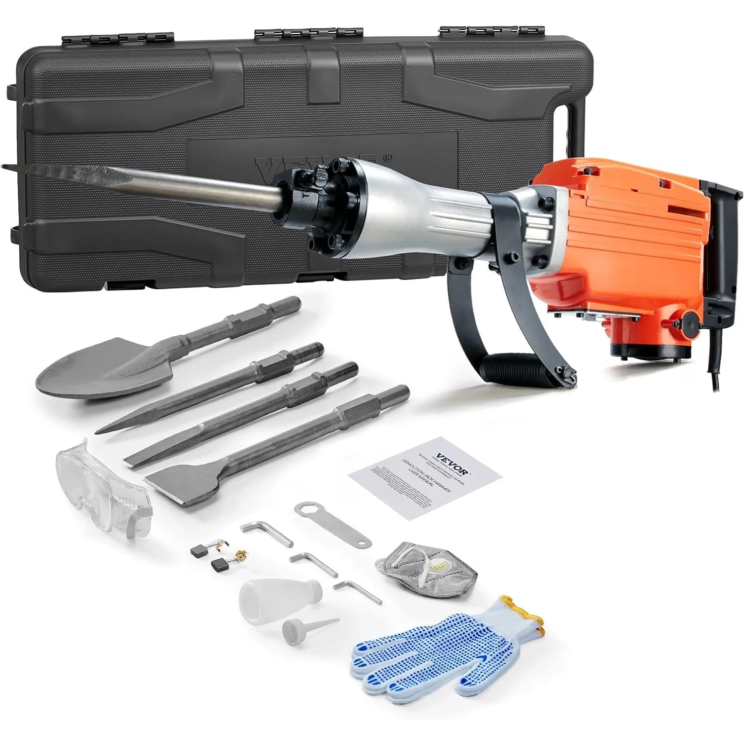 VEVOR Abrisswagenheberhammer, 2200 W, Elektrischer Jackhammer, Strapazierfähig, 1400 BPM Betonbrecher 4 Stück Meißel Bi…