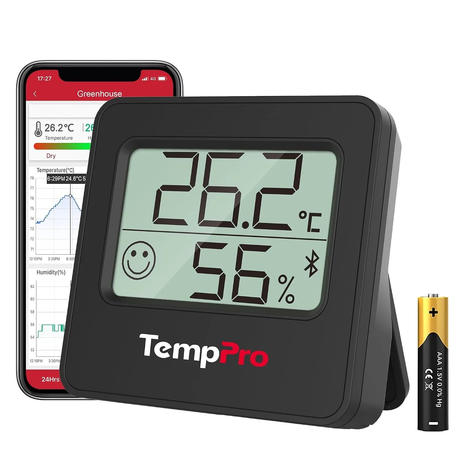 TempPro Bluetooth Thermo-Hygrometer Innen, Smartes Hygrometer mit App