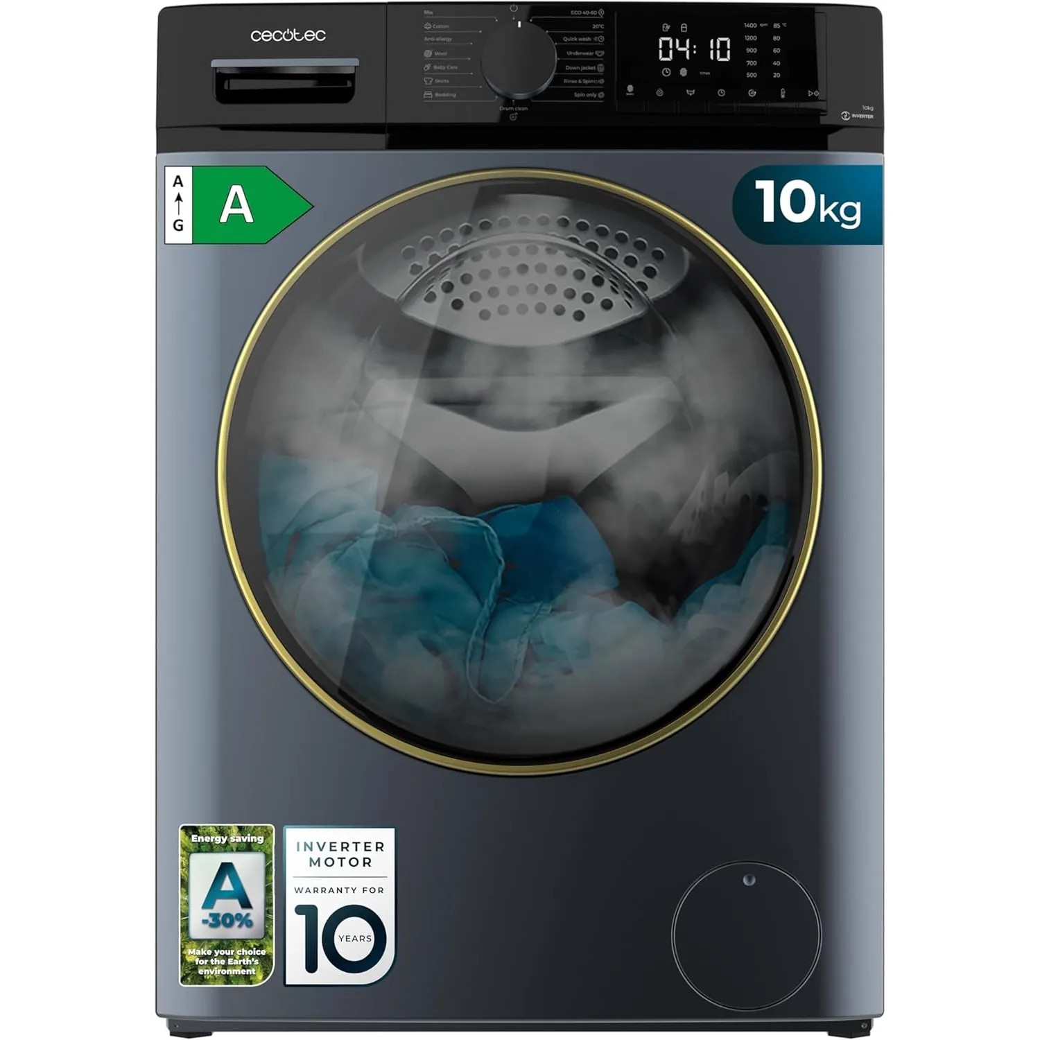 Cecotec Waschmaschine 10 kg Bolero DressCode 10610 Inverter Titanium A