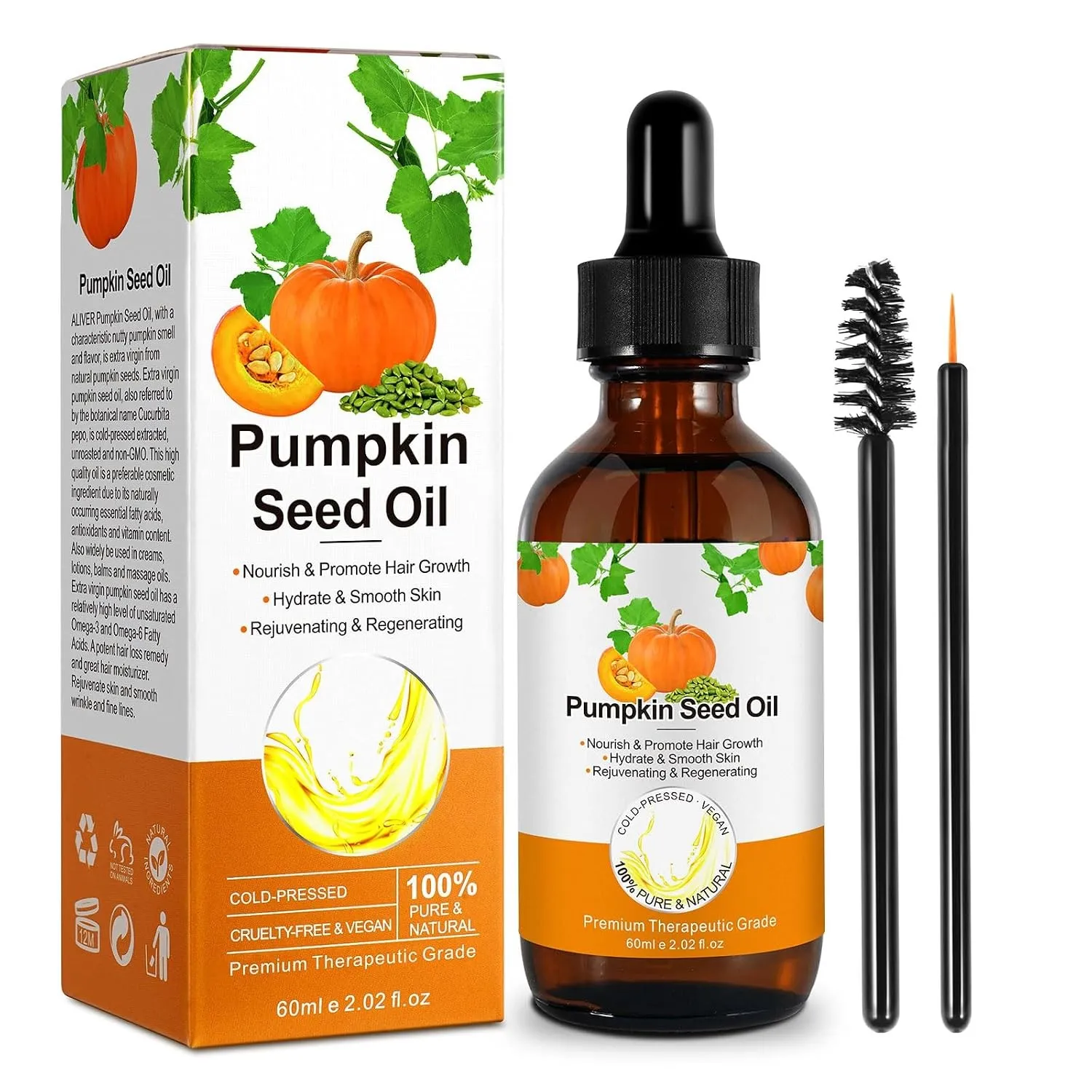 Pumpkin Seed Oil Kürbiskernöl für Haar (60ml) 100 reines Bio-Kürbiskern-Trägeröl perfekt für die Hydratisierung & Repar…
