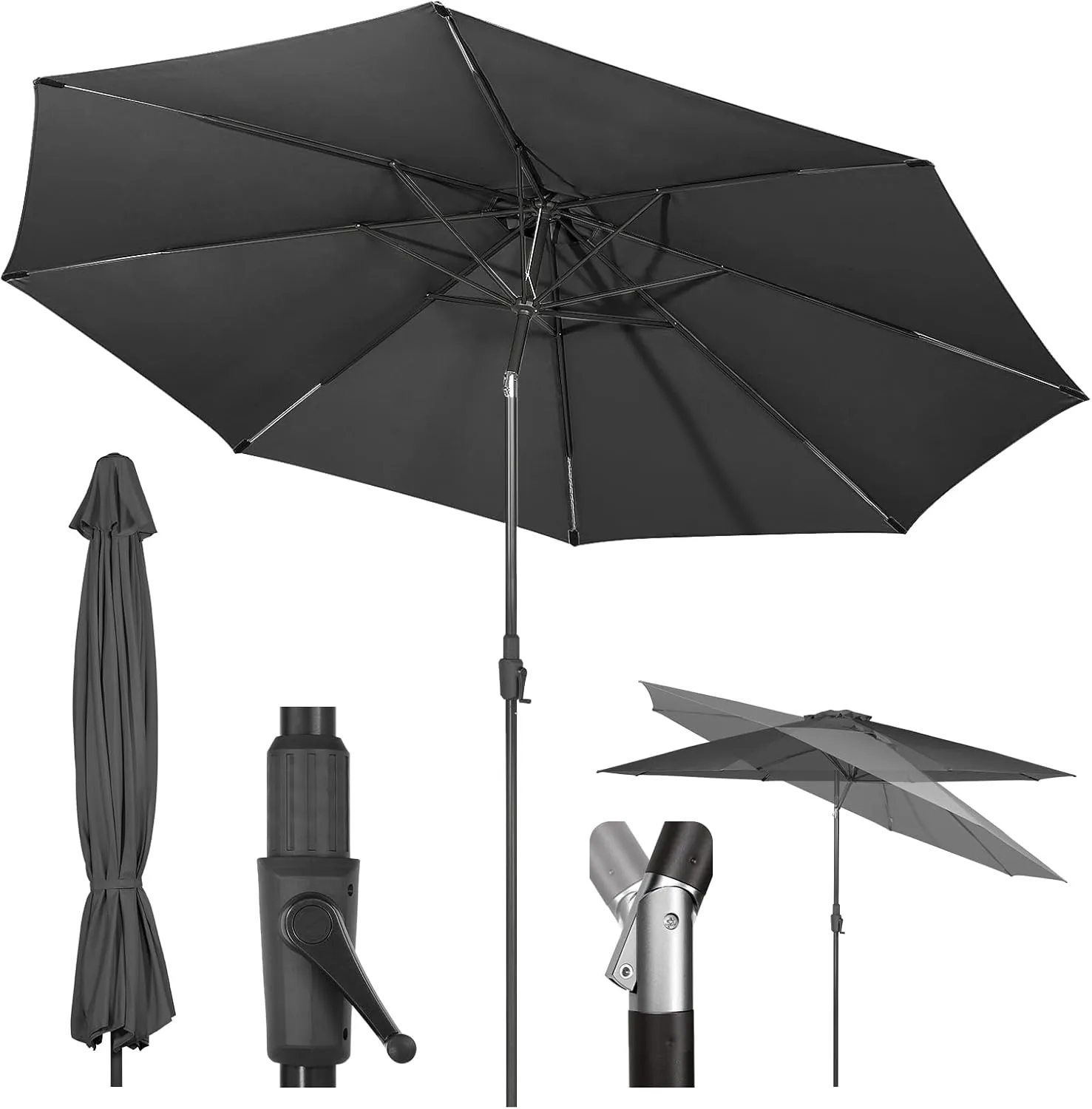 Sekey 350cm Sonnenschirm mit Kurbel und Auto Kippen,Marktschirm für Terrasse,Balkon & Garten,Windfest Stabil UPF 50+,Gr…