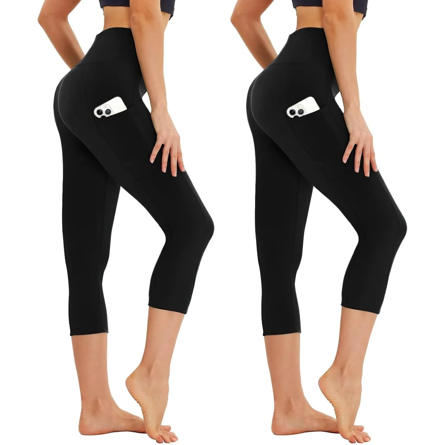 AMIYOYO Capri Leggings Damen mit Taschen 3/4 Sport Leggins High Waist Sporthose Blickdicht Elastisch 7/8 Yoga Hose Fitn…