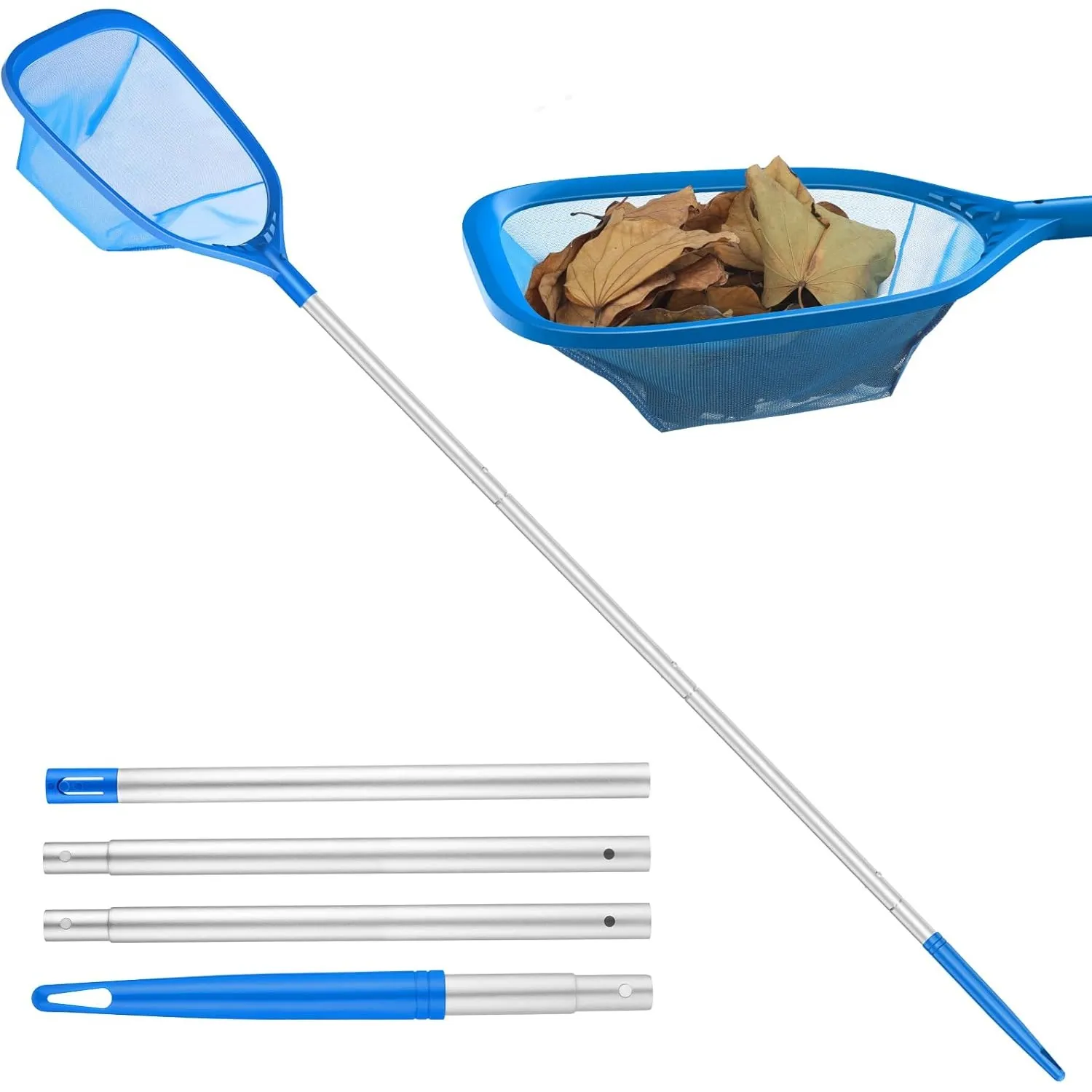 Mowend 145cm Skimmer Pool Kescher, Poolreinigung Kescher Feinmaschig mit Stab 1,14M Langer Aluminiumstange, 17,5cm Tief…