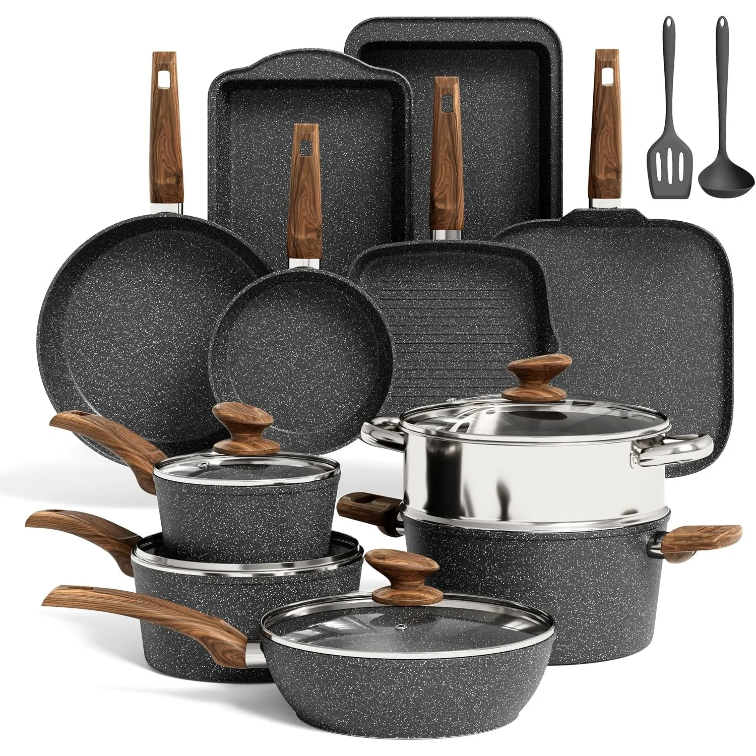 Kitchen Academy 17-teiliges Topf und Pfannenset Granit Antihaft Induktion