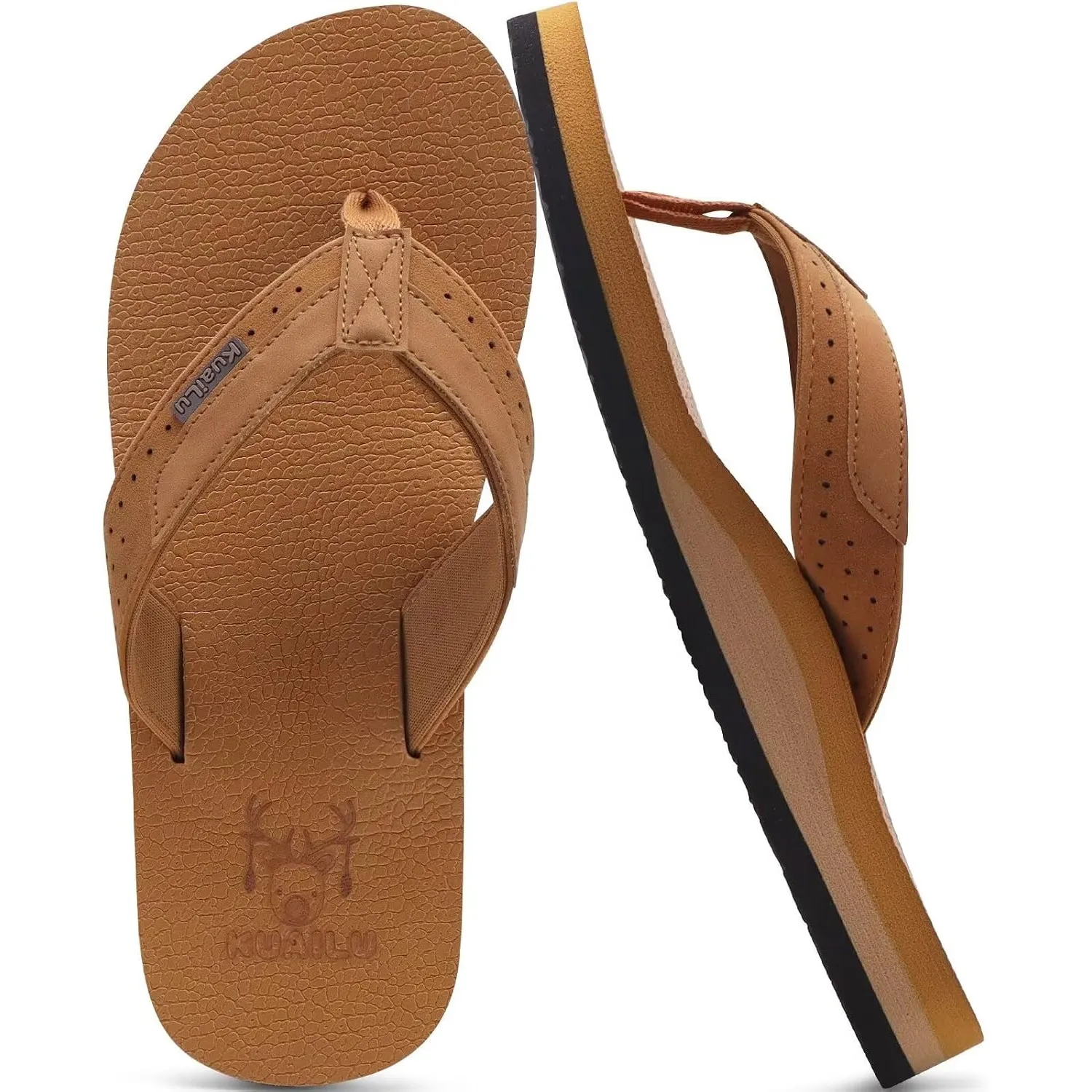 KuaiLu Flip Flops Herren Synthetik Leder Bade Comfy Sandalen | Breite Füße Badelatschen Yoga Schaum Sommer Strand Zehen…