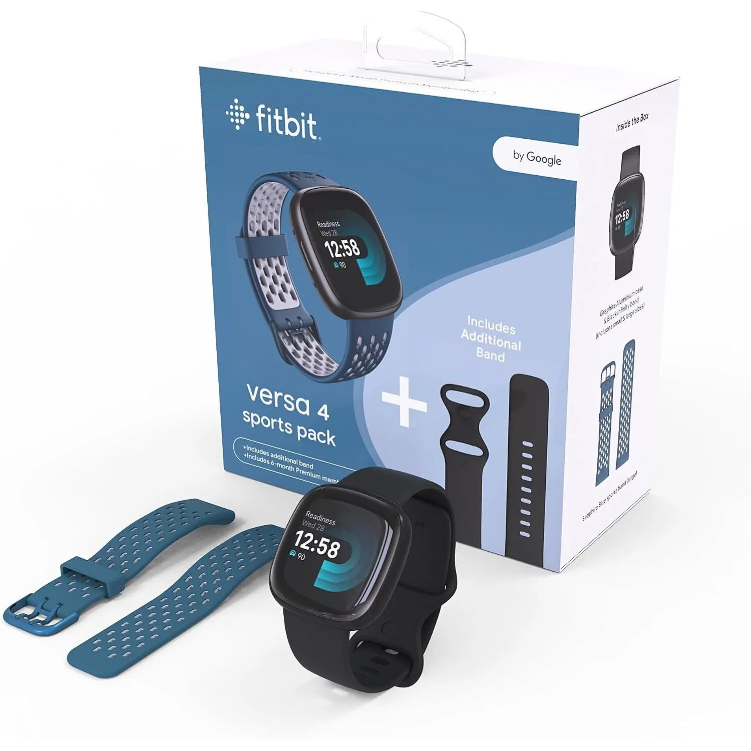 Fitbit Versa 4 Bundle (with Sports Band) Fitness Smartwatch with Built-in GPS and up to 6 Days Battery Life - Compatibl…