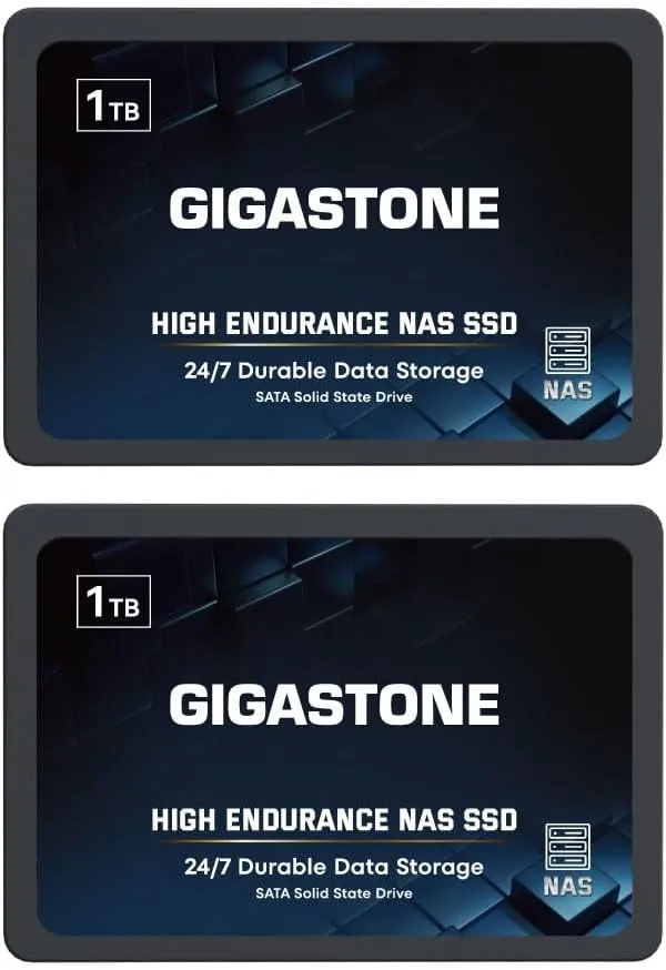 Gigastone NAS SSD 1TB SSD Festplatte (2er-Pack) TLC Hohe Dauerhaltbarkeit SSD für 24/7 Dauerbetrieb NAS-Systeme RAID 2,…