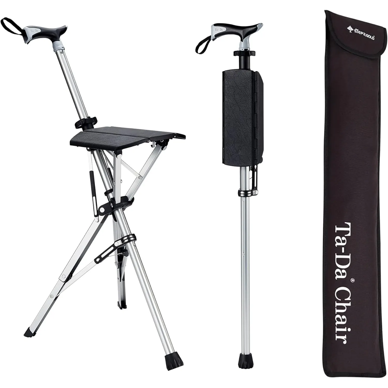 STEP2GOLD TA-Da Chair - Gehstock mit Sitz, ultraleichter Aluminiumrahmen & robuster Klapphocker (bis zu 110 kg), zusamm…
