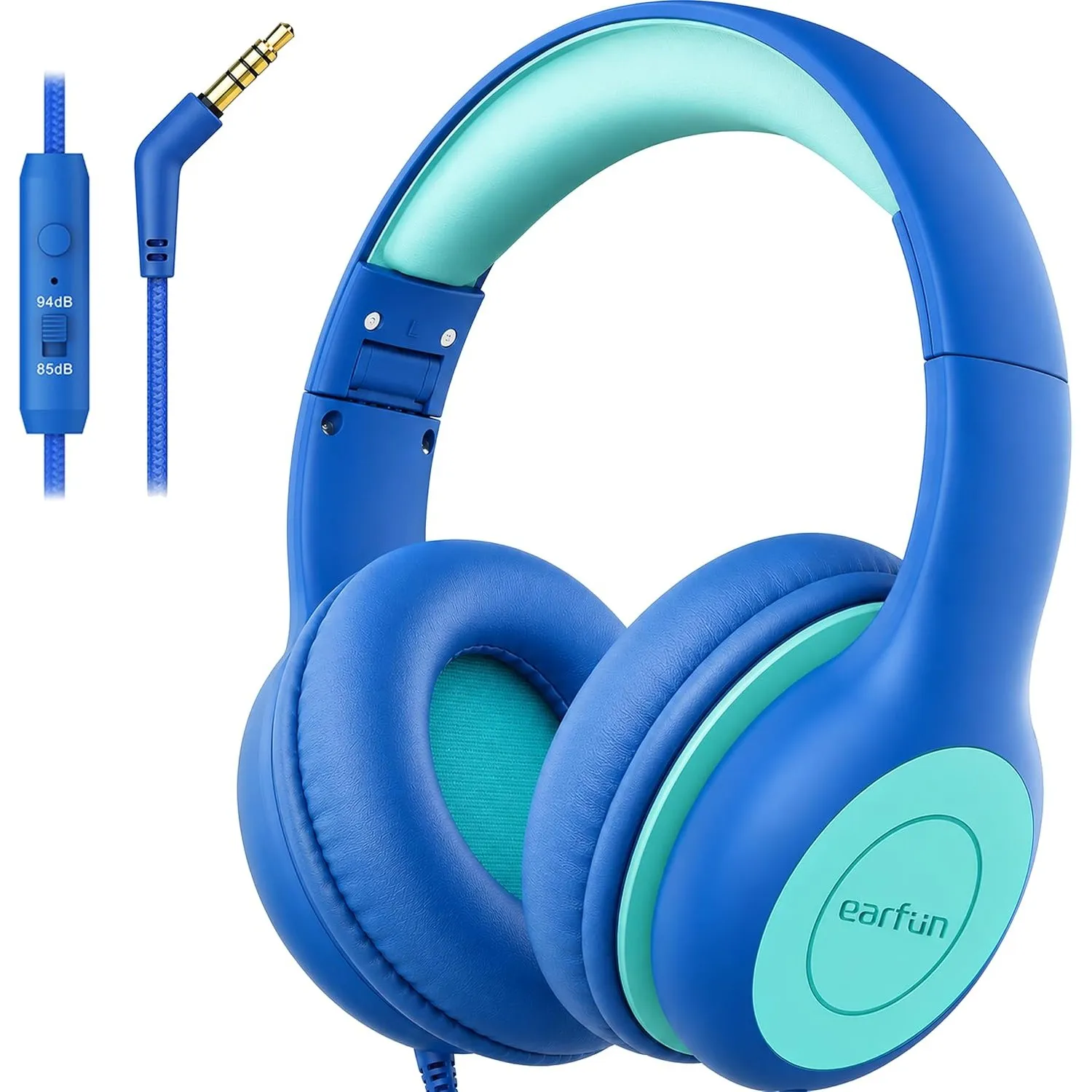 EarFun Kinder Kopfhörer mit 3,5 mm Kabel, Lautstärkebegrenzung, Blau-grün