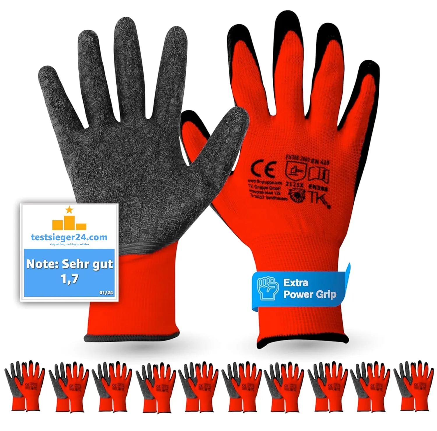 TK Gruppe Timo Klingler 10 x Pairs of EN388 Men's Work Gloves - Size 8-9 (S-M) - Extra Power Grip - Gloves & Gardening …