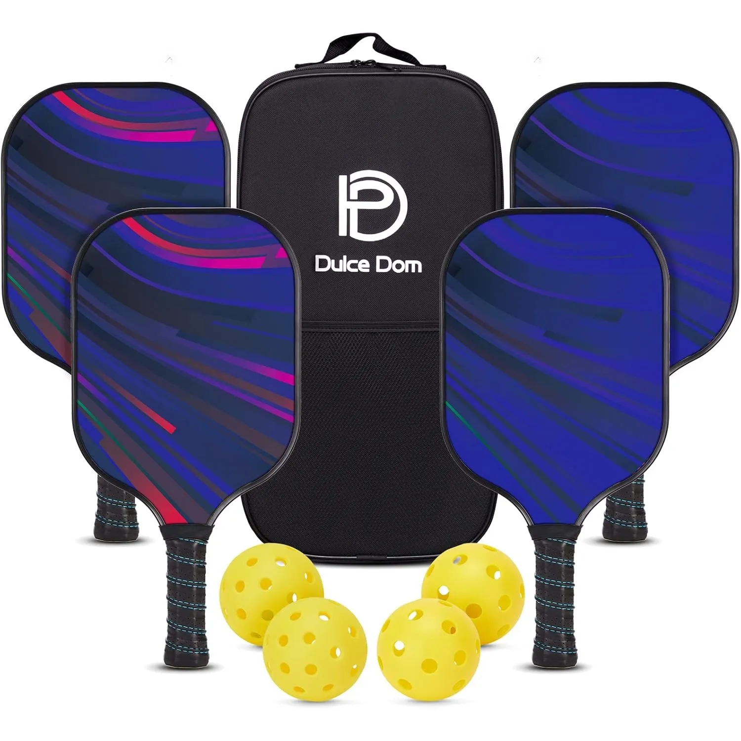 DULCE DOM Pickleball Schläger Set 4er mit 4 Bällen und Tasche