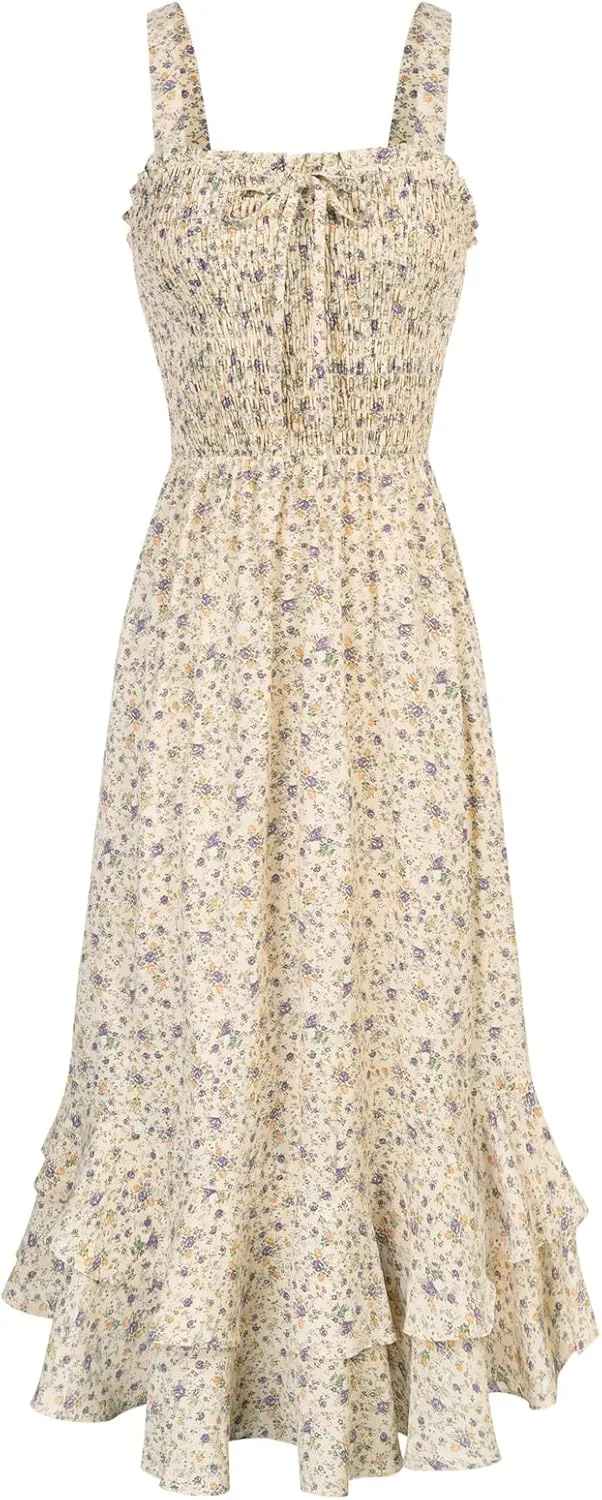 GRACE KARIN Damen langes Blumenkleid Ärmellos Spaghettiträger Freizeitkleid Böhmisch Maxikleid Strandkleider Urlaub