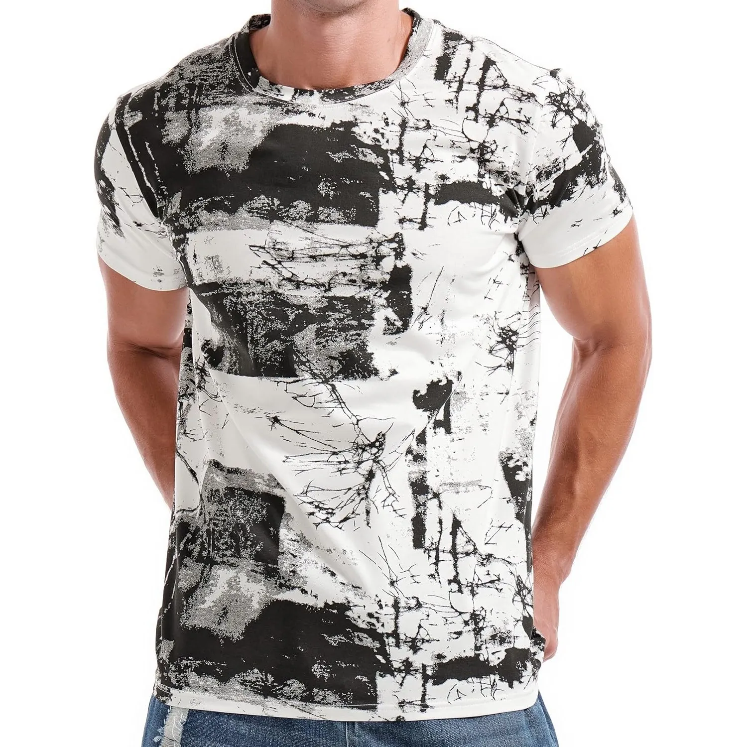 RONOMO Herren T-Shirt 95% Baumwolle 5% Spandex, Mikroelastik, Hautfreundlich