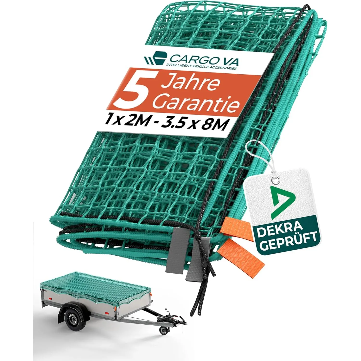 CargoVA Anhängernetz 3x6M [DEKRA Geprüft] - Ladungssicherungsnetz mit Gummiseil & Eckenmarkierung - Abdecknetz für Anhä…