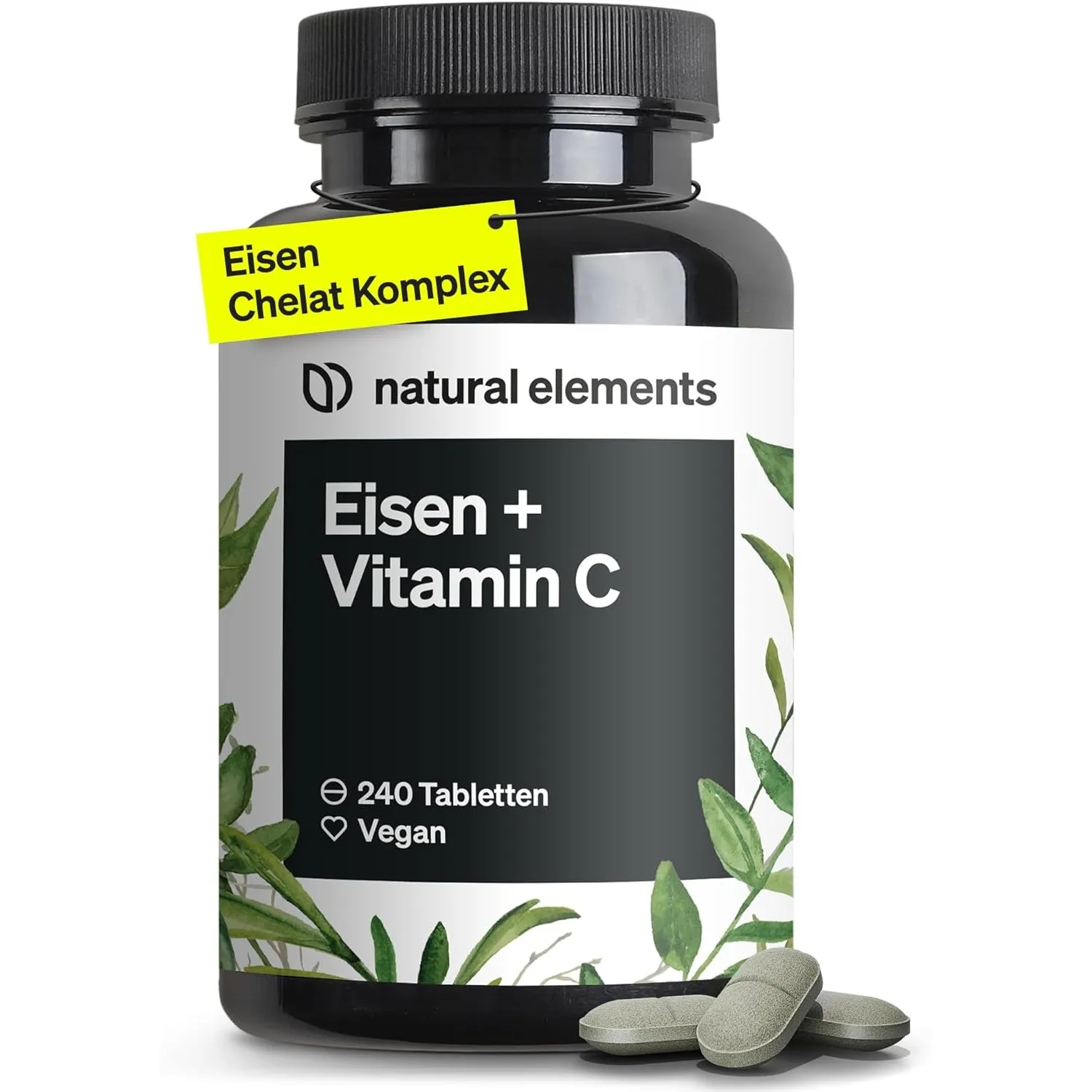 natural elements Eisen mit 40mg natürlichem Vitamin C – 240 vegane Eisentabletten – mit natürlichem Vitamin C aus Acero…