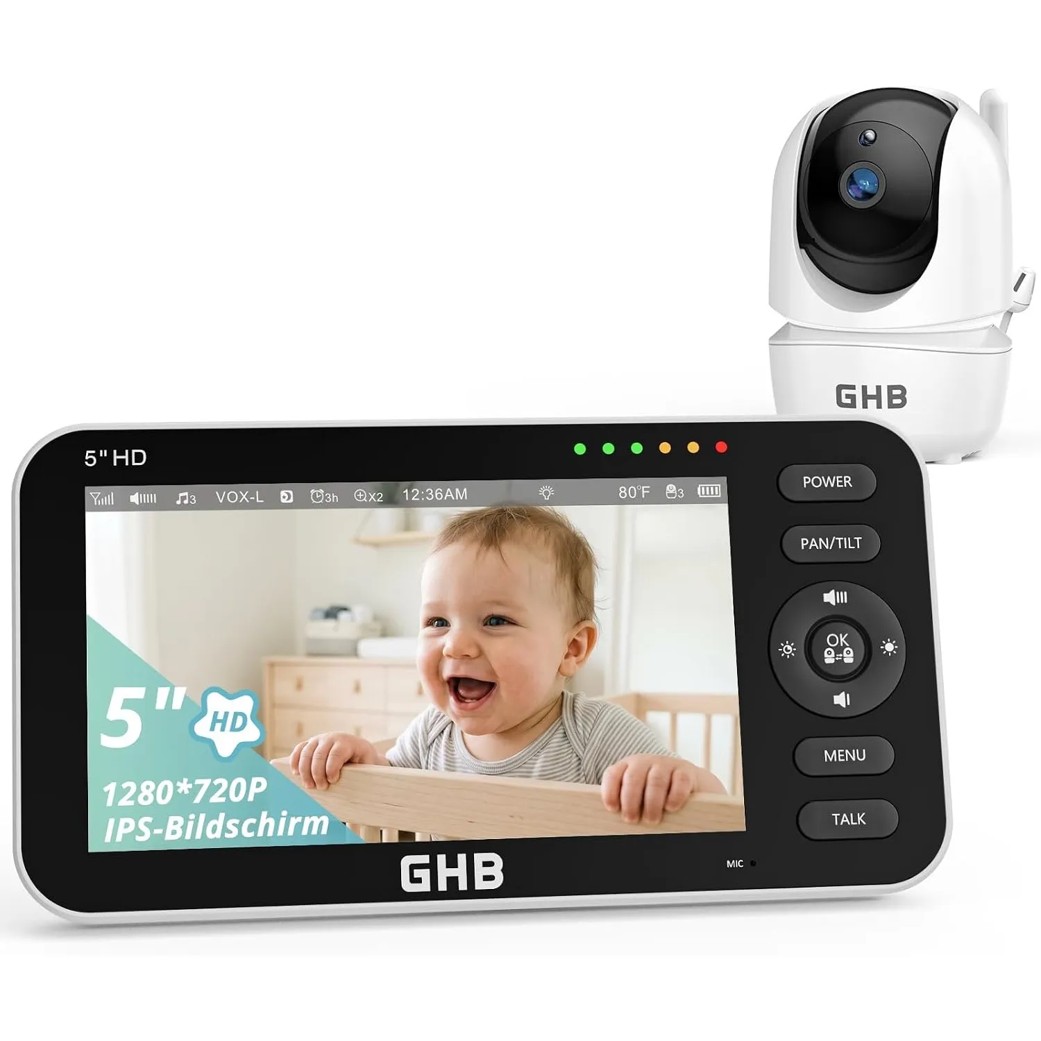 GHB Babyphone mit Kamera 5 Zoll 720P HD Display