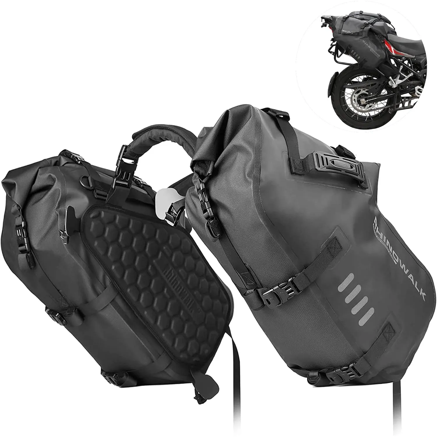 Rhinowalk Motorrad Satteltasche 48L (24L*2) Wasserdicht Motor Seitentasche Gepäcktasche Hecktasche Hinterradtasche