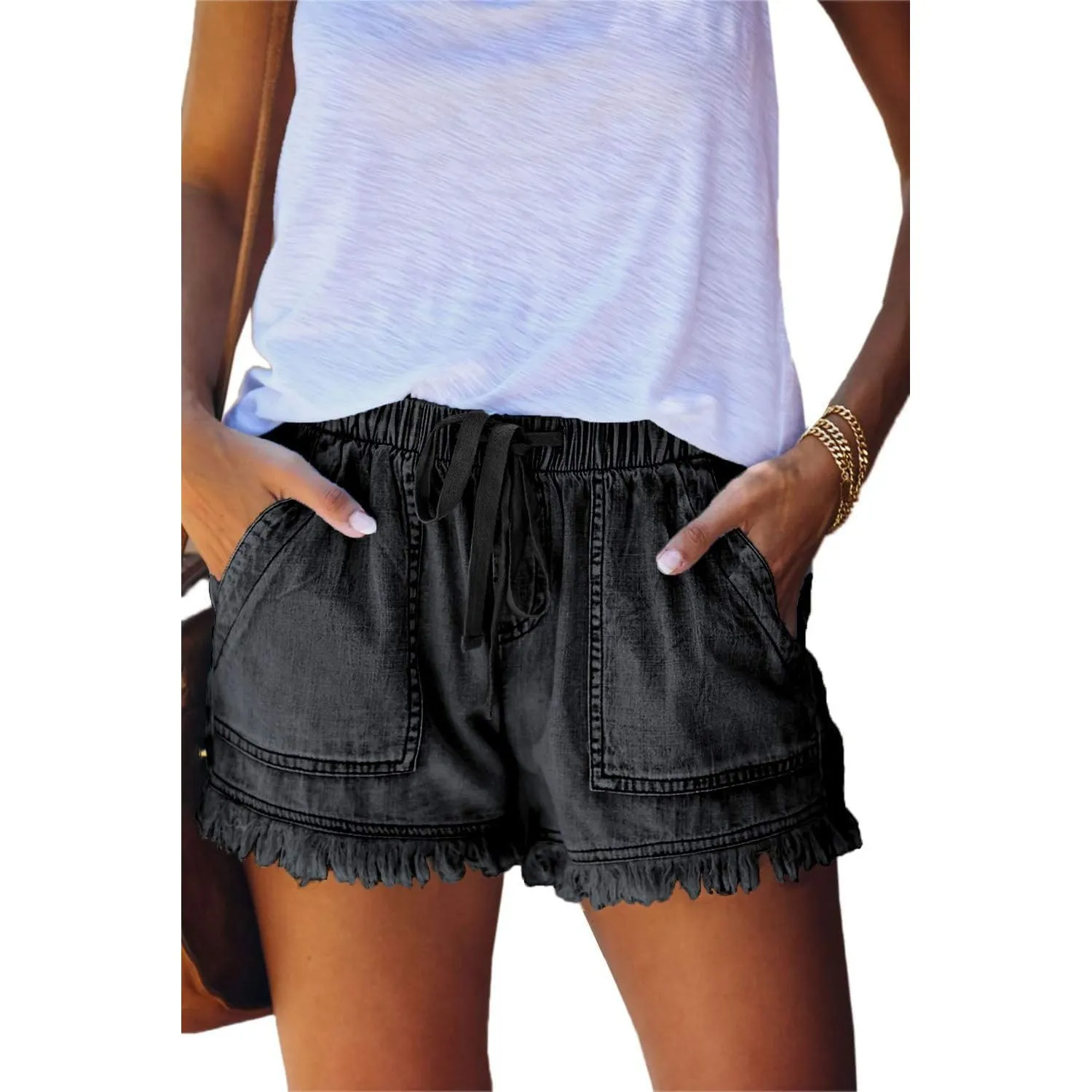 HVEPUO Damen Baumwolle Leinen Shorts Hotpants Sommer Weite Kurze Hosen
