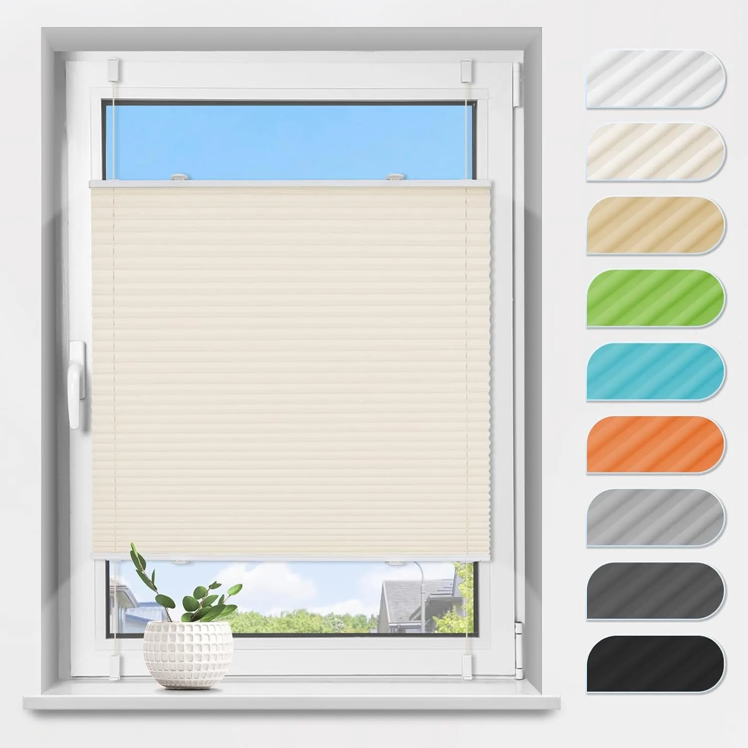 Plissee Klemmfix ohne Bohren Beige B75 x H100 cm Plissees Lichtdurchlässig Faltrollo Jalousie Plisseerollo Fertigplisse…