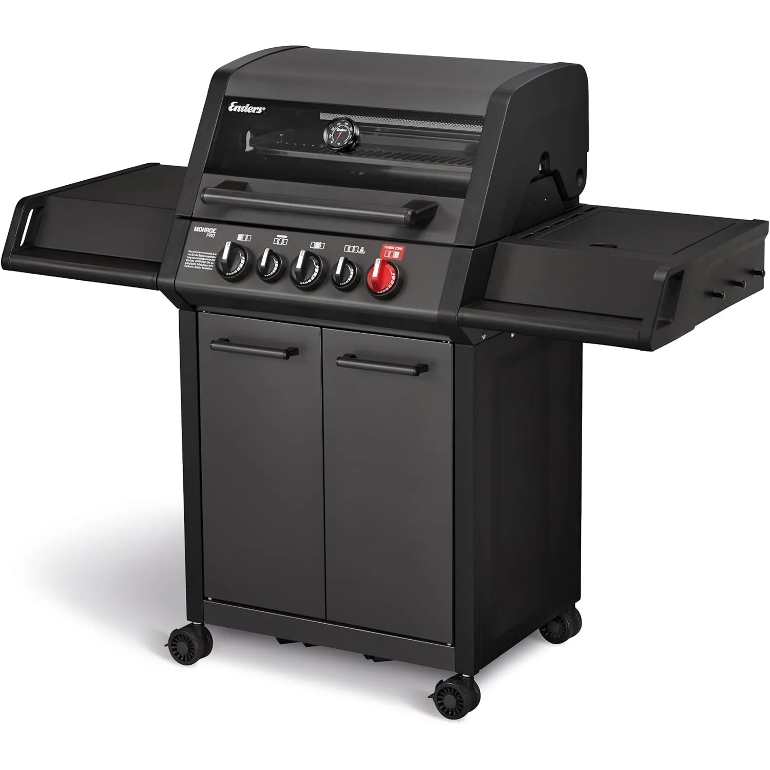 Enders® Gasgrill MONROE PRO 3 SIK TURBO SHADOW, 3-Edelstahlbrenner, Seitenkocher, Infrarot-Backburner, Sichtfenster, HE…