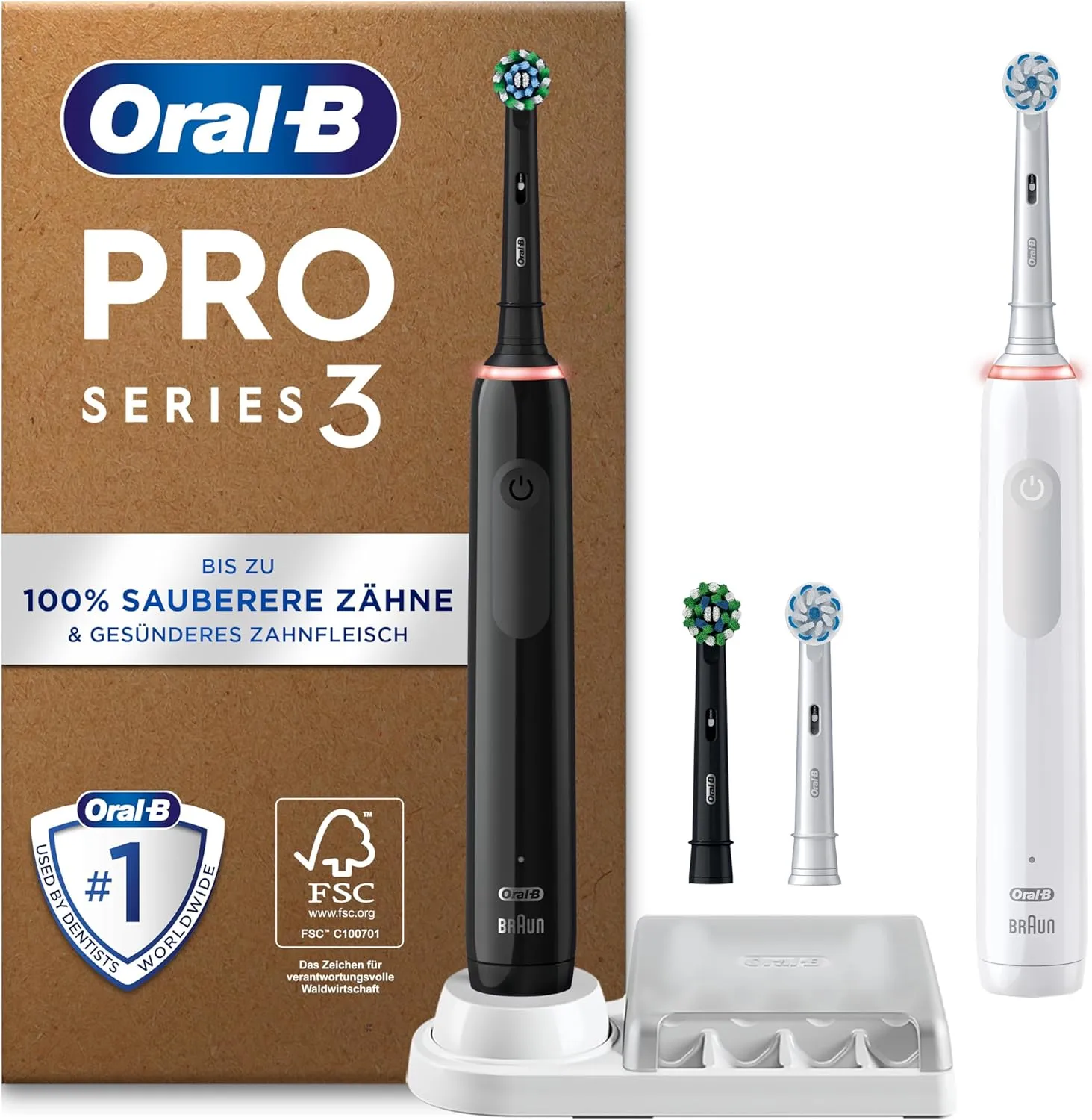 Oral-B Pro Series 3 Elektrische Zahnbürste Doppelpack — Electric Toothbrush, Inkl. 4 Aufsteckbürsten — 3 Putzmodi für Z…