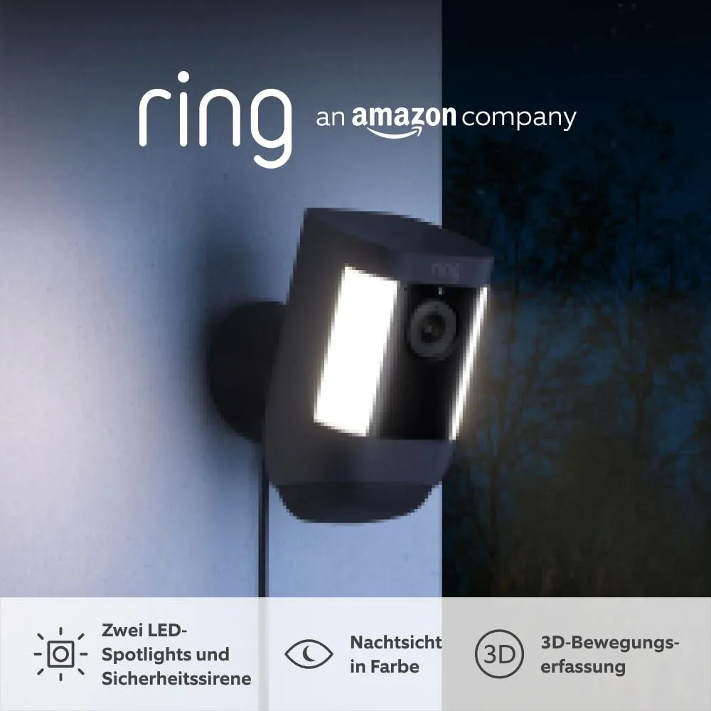 Ring Spotlight Kamera Pro Netzstecker (Spotlight Cam Pro Plug-in)| Außenkamera, 2K-Video mit Ring Vision, 3D-Bewegungse…