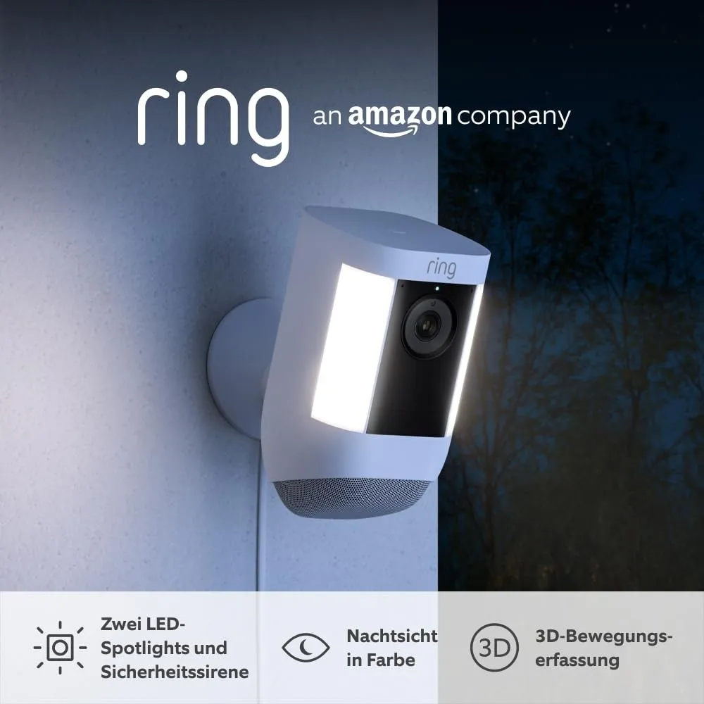 Ring Spotlight Kamera Pro Netzstecker (Spotlight Cam Pro Plug-in)| Außenkamera, 2K-Video mit Ring Vision, 3D-Bewegungse…