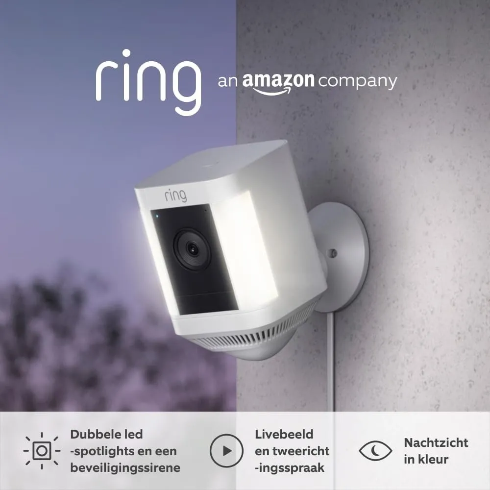 Ring Spotlight Cam Plus Plug-in | Überwachungskamera aussen mit WLAN, HD-Video, Sicherheitskamera mit LED-Flutlicht, Na…
