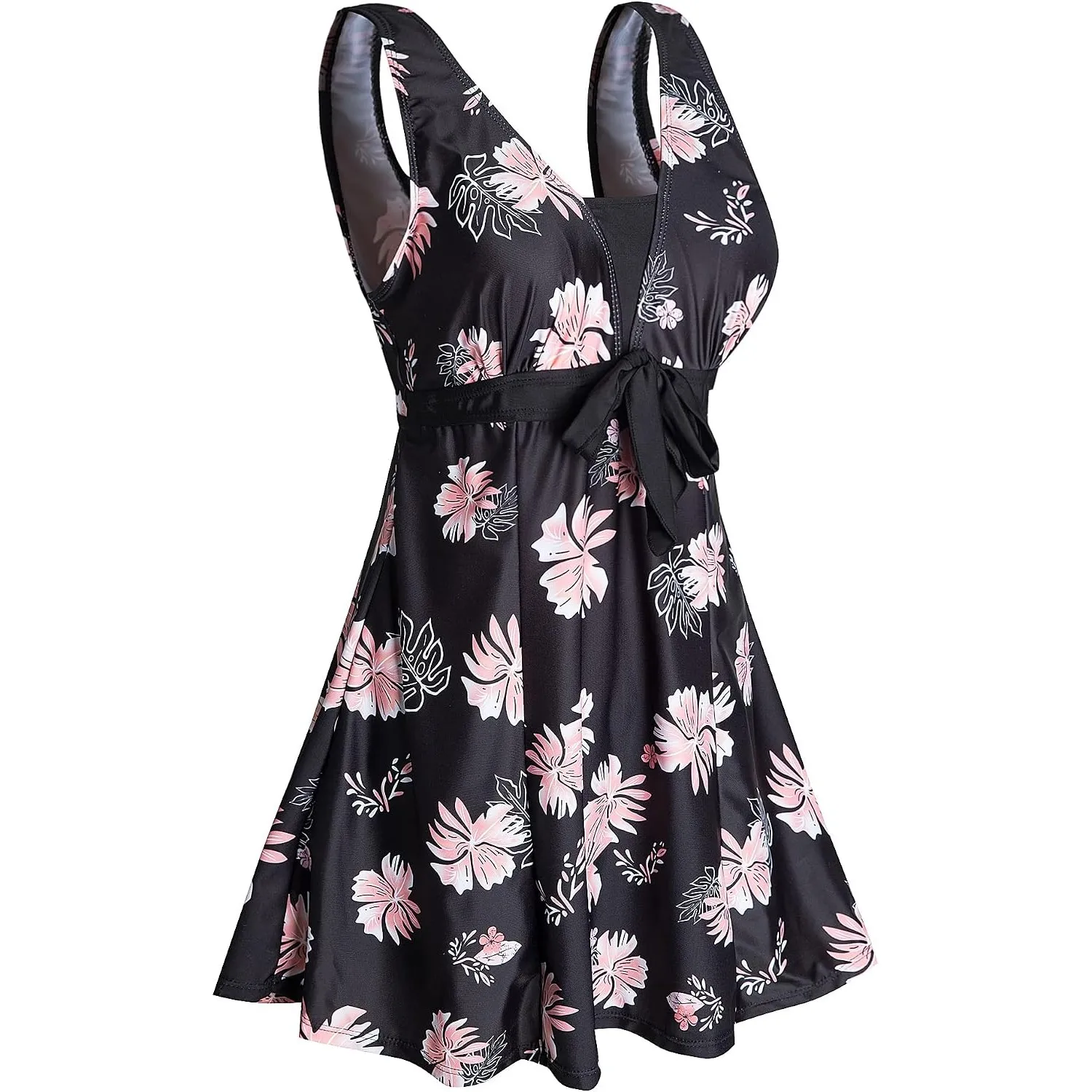 Ecupper Badeanzug Damen Elegant Einteiliger Badeanzug Mit Brustpolster Badeanzugkleid Baderock