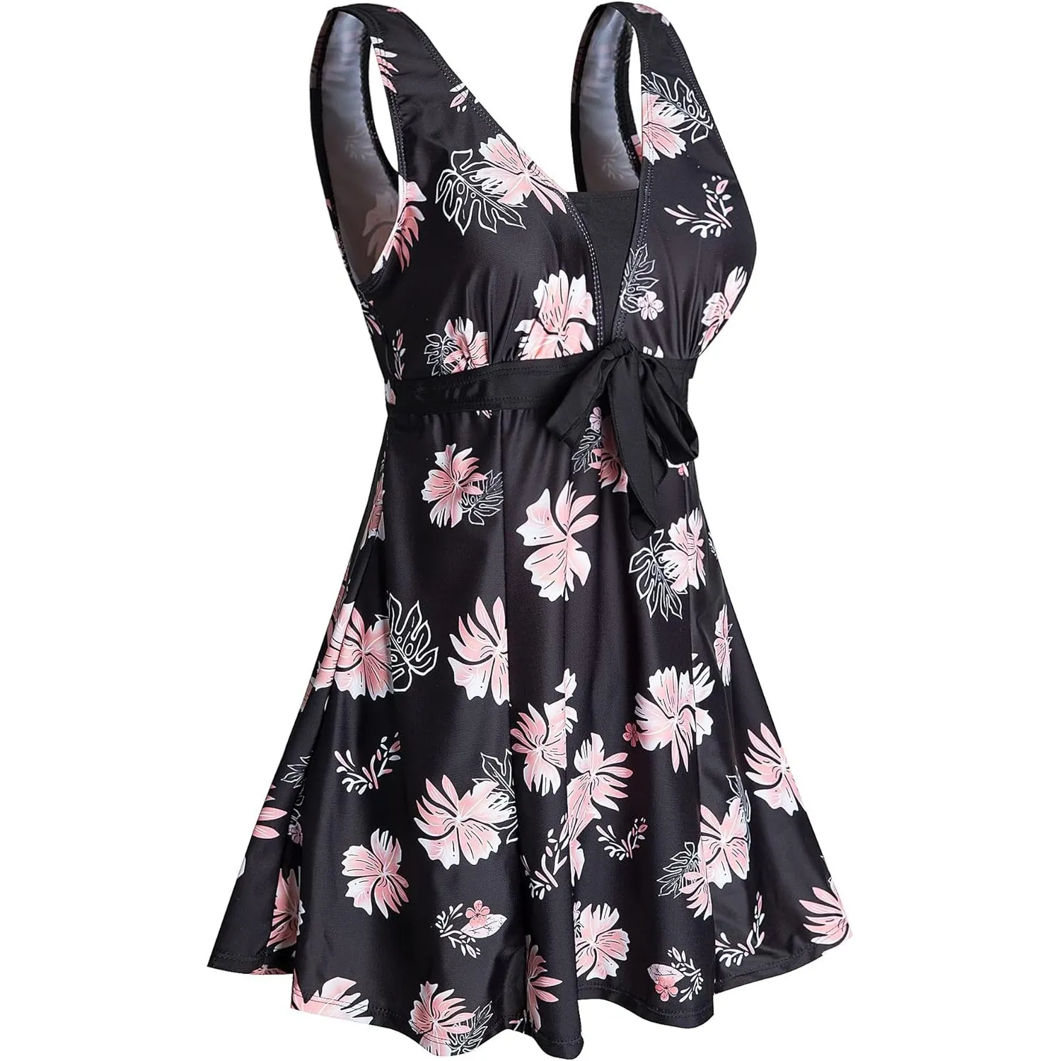 Ecupper Badeanzug Damen Elegant Einteiliger Badeanzug Mit Brustpolster Badeanzugkleid Baderock