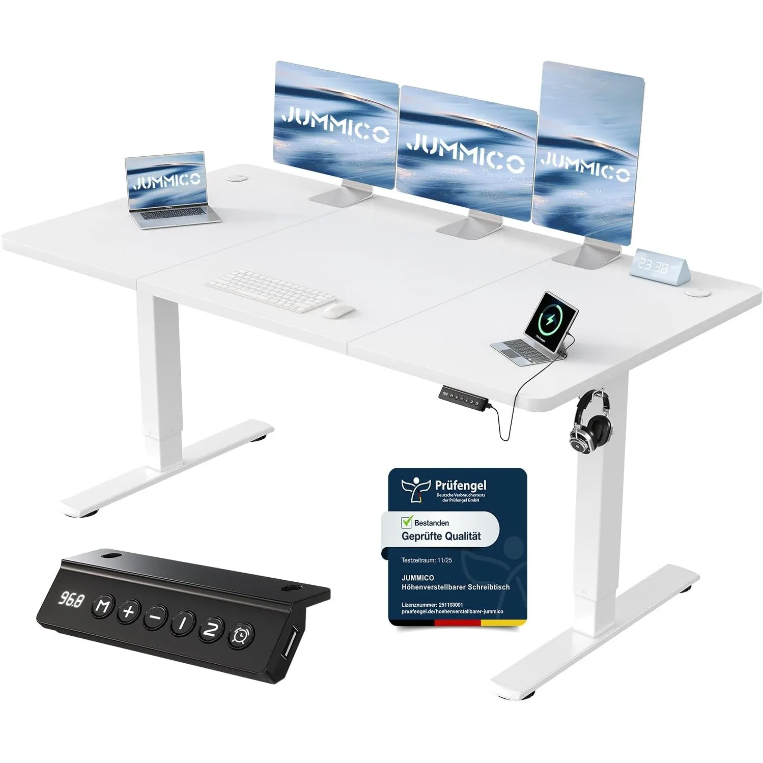 JUMMICO Höhenverstellbarer Schreibtisch 160 x 70 cm, USB-A-Anschluss