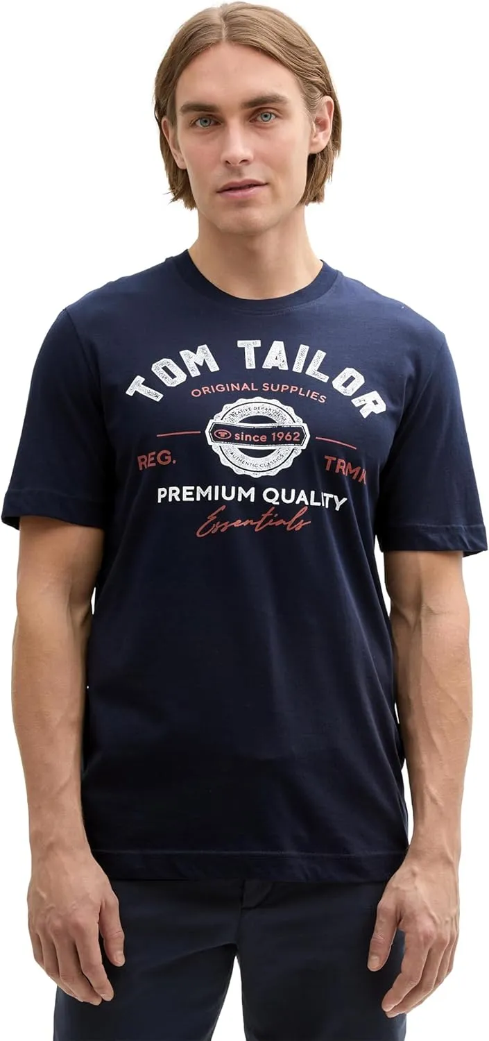 TOM TAILOR Herren T-Shirt aus Baumwolle mit Logo-Print