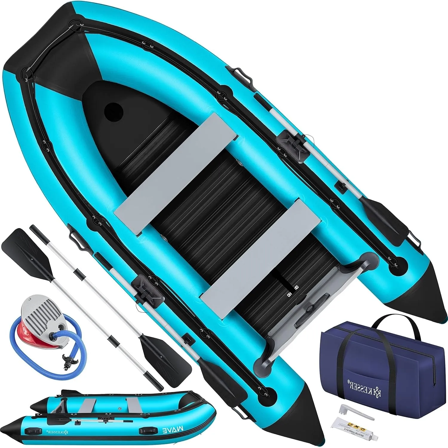 KESSER® Schlauchboot Wave 230-380 cm Set 6-teilig aufblasbar – Boot + Bank, Luftpumpe, Paddel, Reparaturset, Tasche, An…