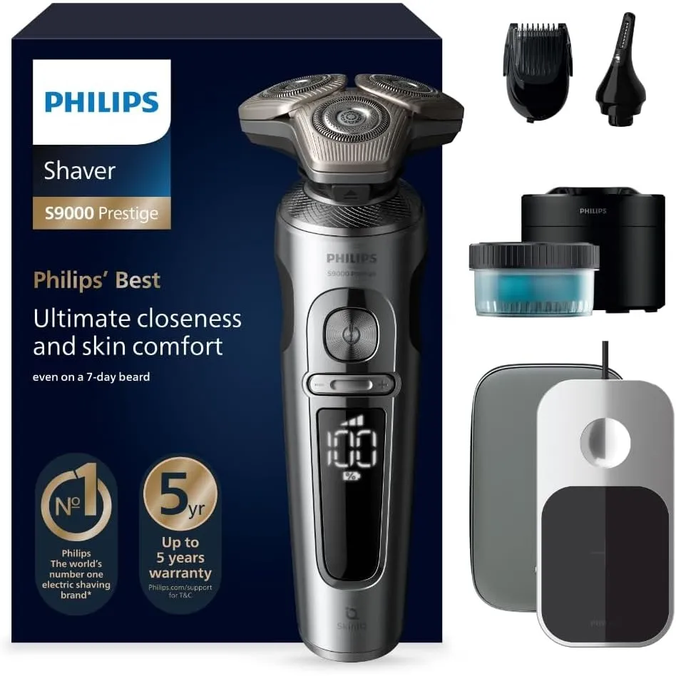 PHILIPS Rasierer S9000 Prestige - Elektrischer Nass- und Trockenrasierer, glänzendes Chrom, Lift & Cut-Rasiersystem, Sk…